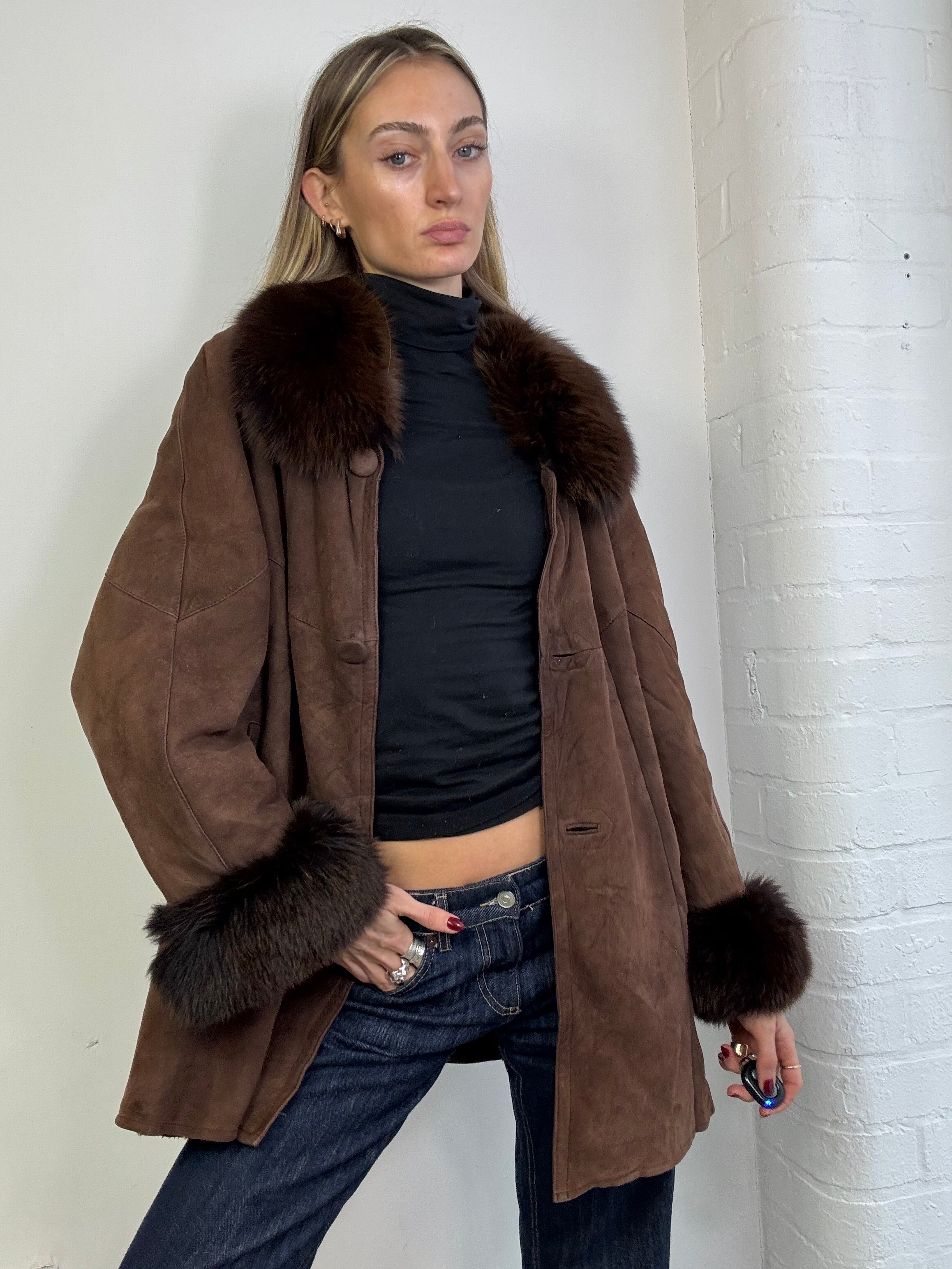 Vintage 90s sheepskin coat brown