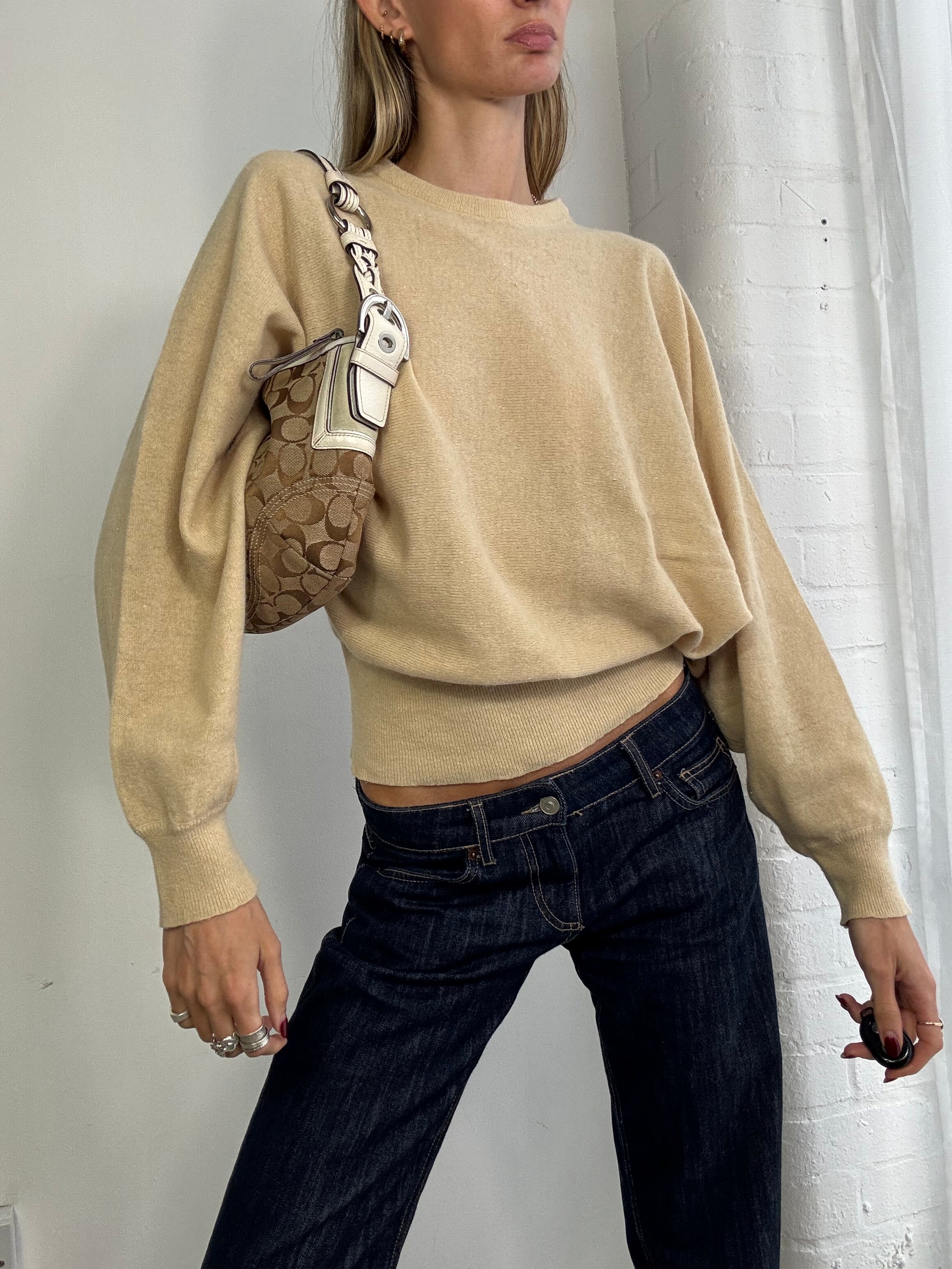 Vintage angora wool batwing jumper cream