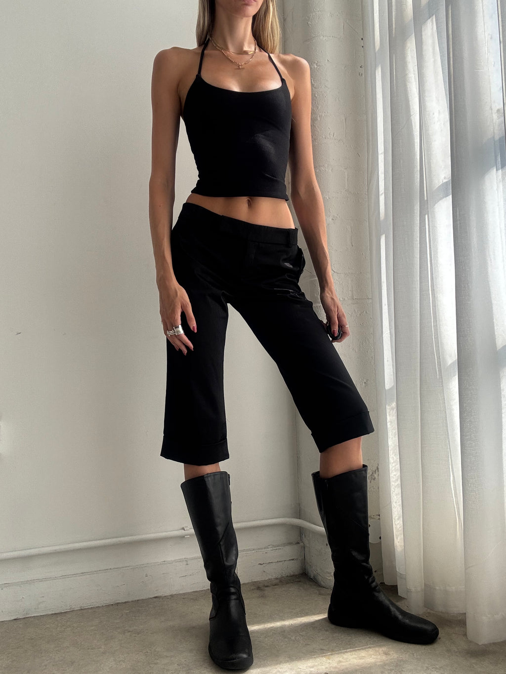 Vintage 90s Black Low Rise Capri Trousers - Size M
