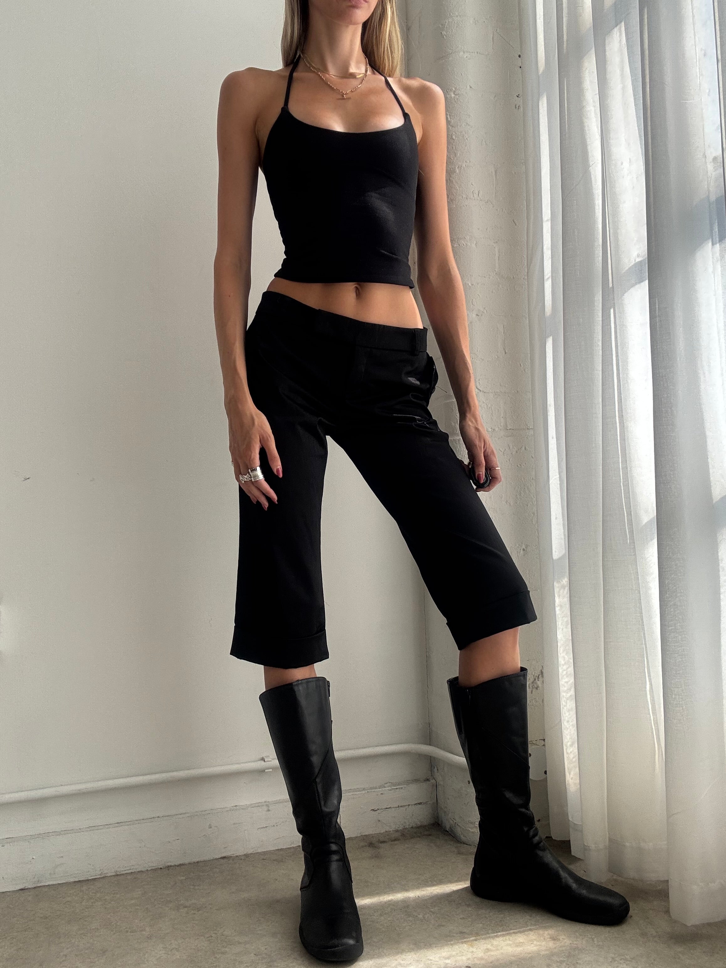 Vintage 90s Black Low Rise Capri Trousers - Size M