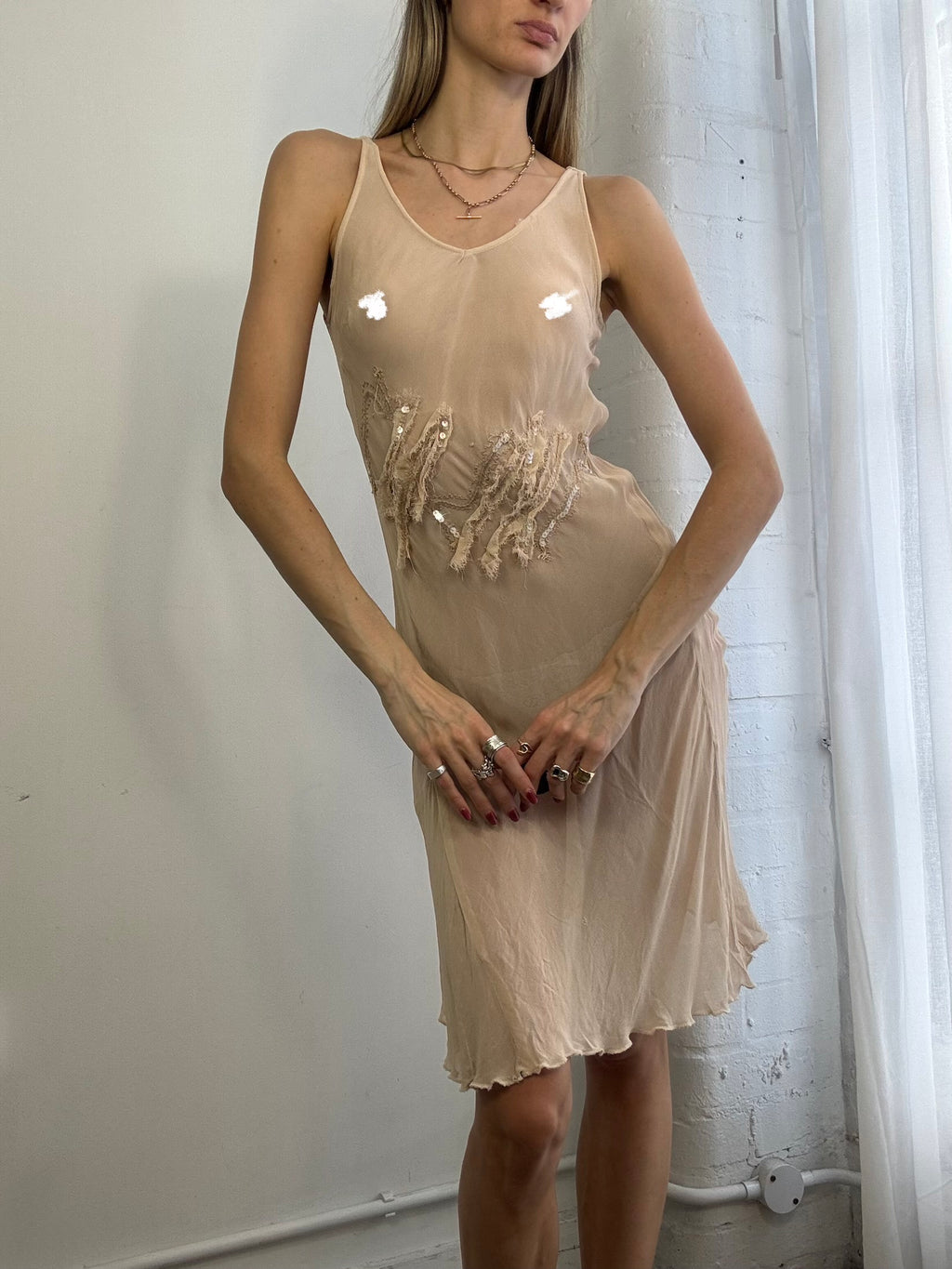 Vintage 90s beige sheer slip dress
