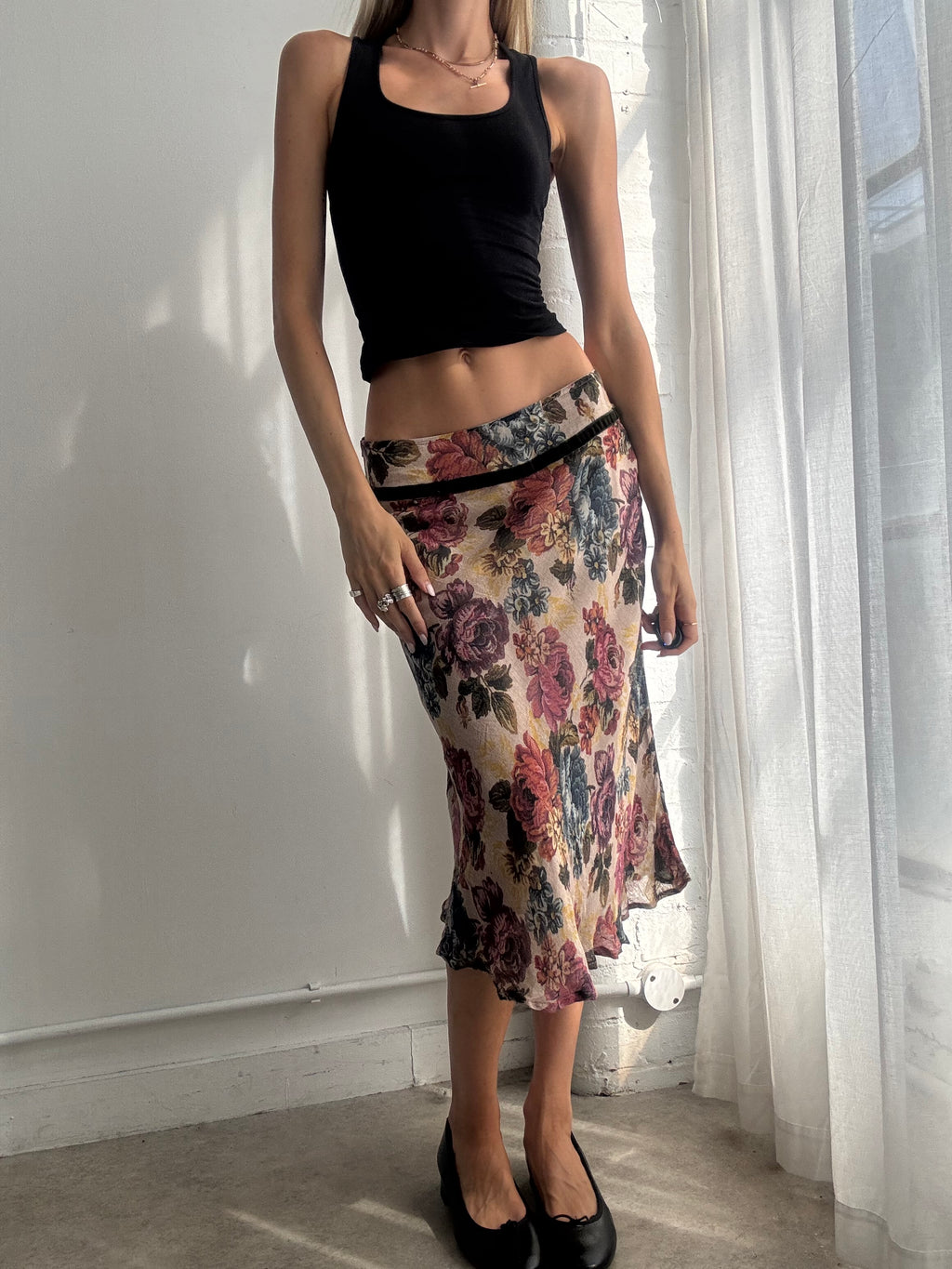 Vintage Y2K Floral Midi Skirt - Size S