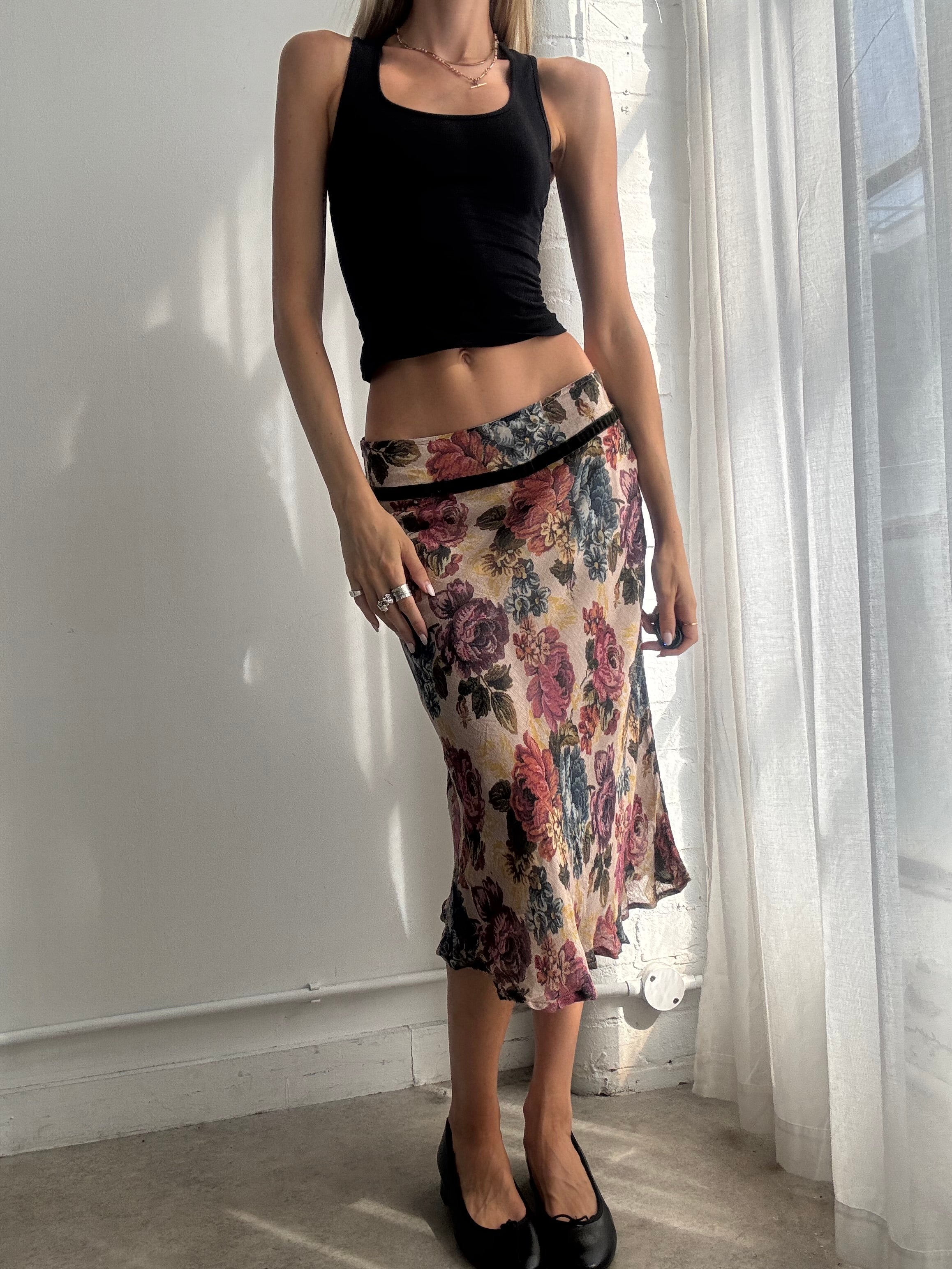 Vintage Y2K Floral Midi Skirt - Size S