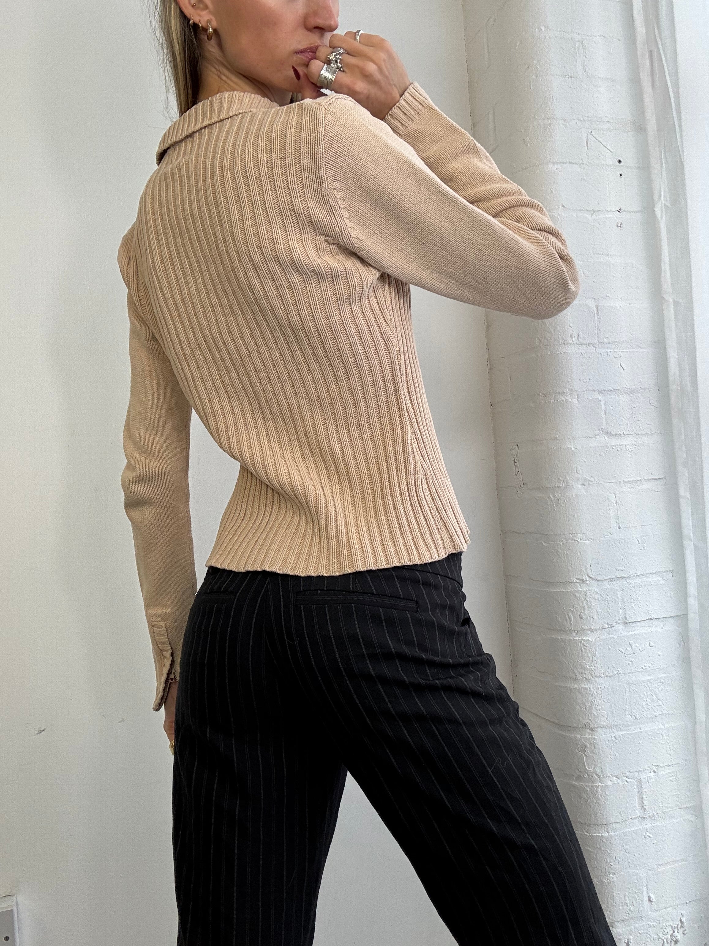 Vintage Y2K beige knitted dual zip jumper