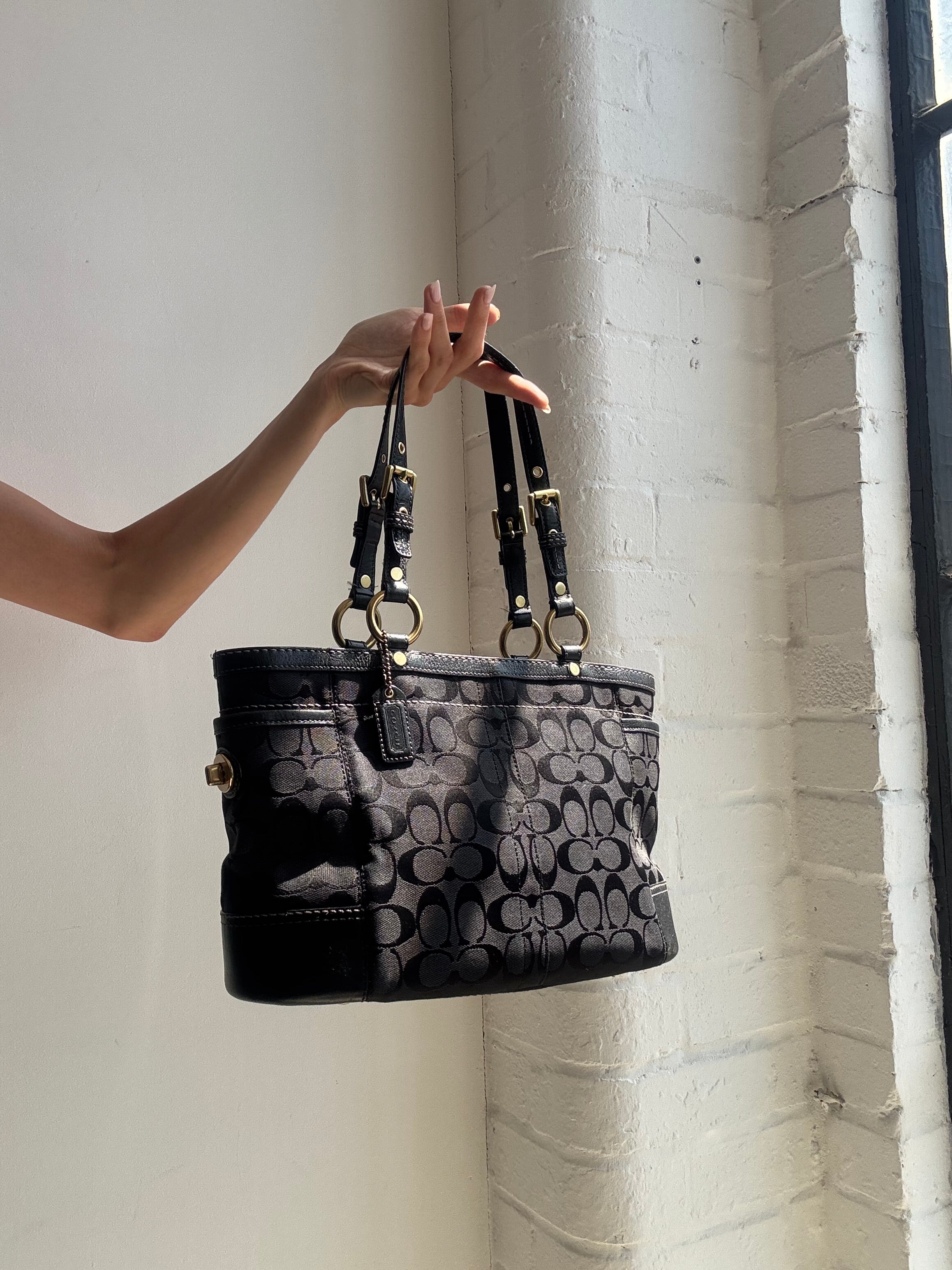 Vintage Y2K Coach Signature Mini Tote Shoulder Bag Black