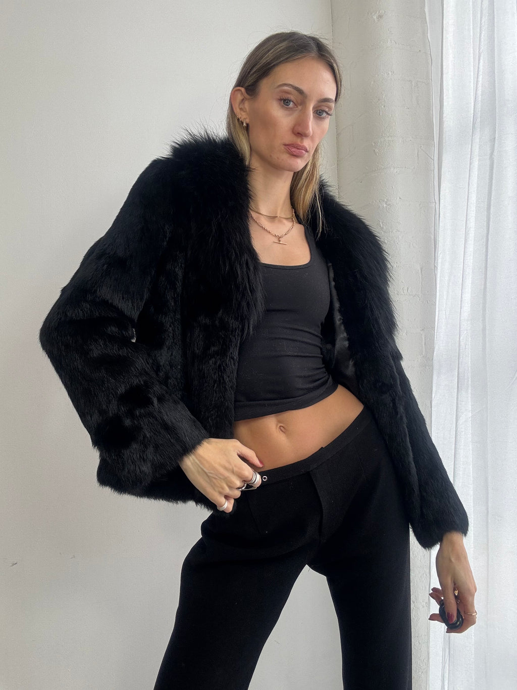 Vintage 90s black genuine fur coat