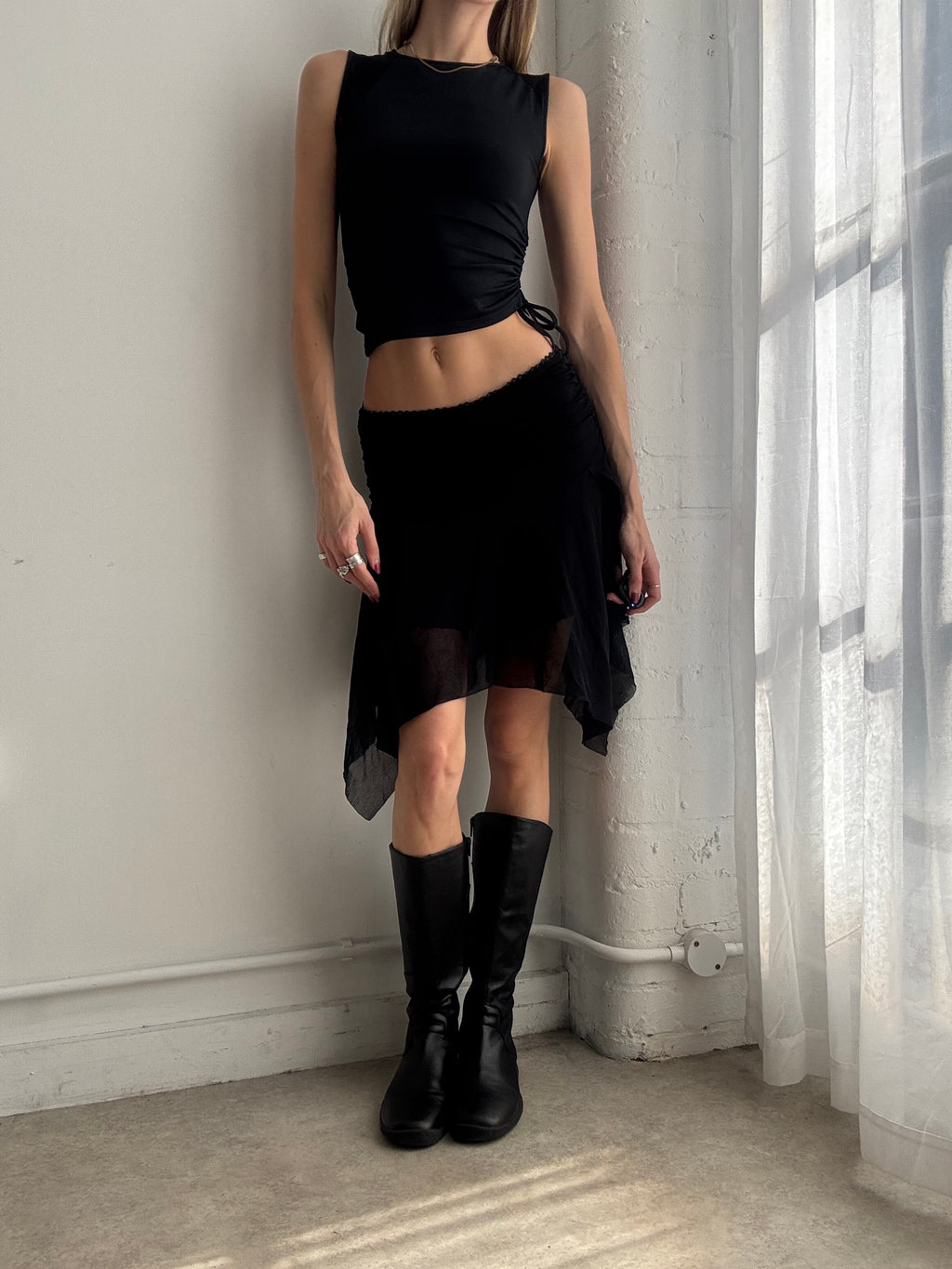 Vintage Y2K black mesh asymmetric skirt