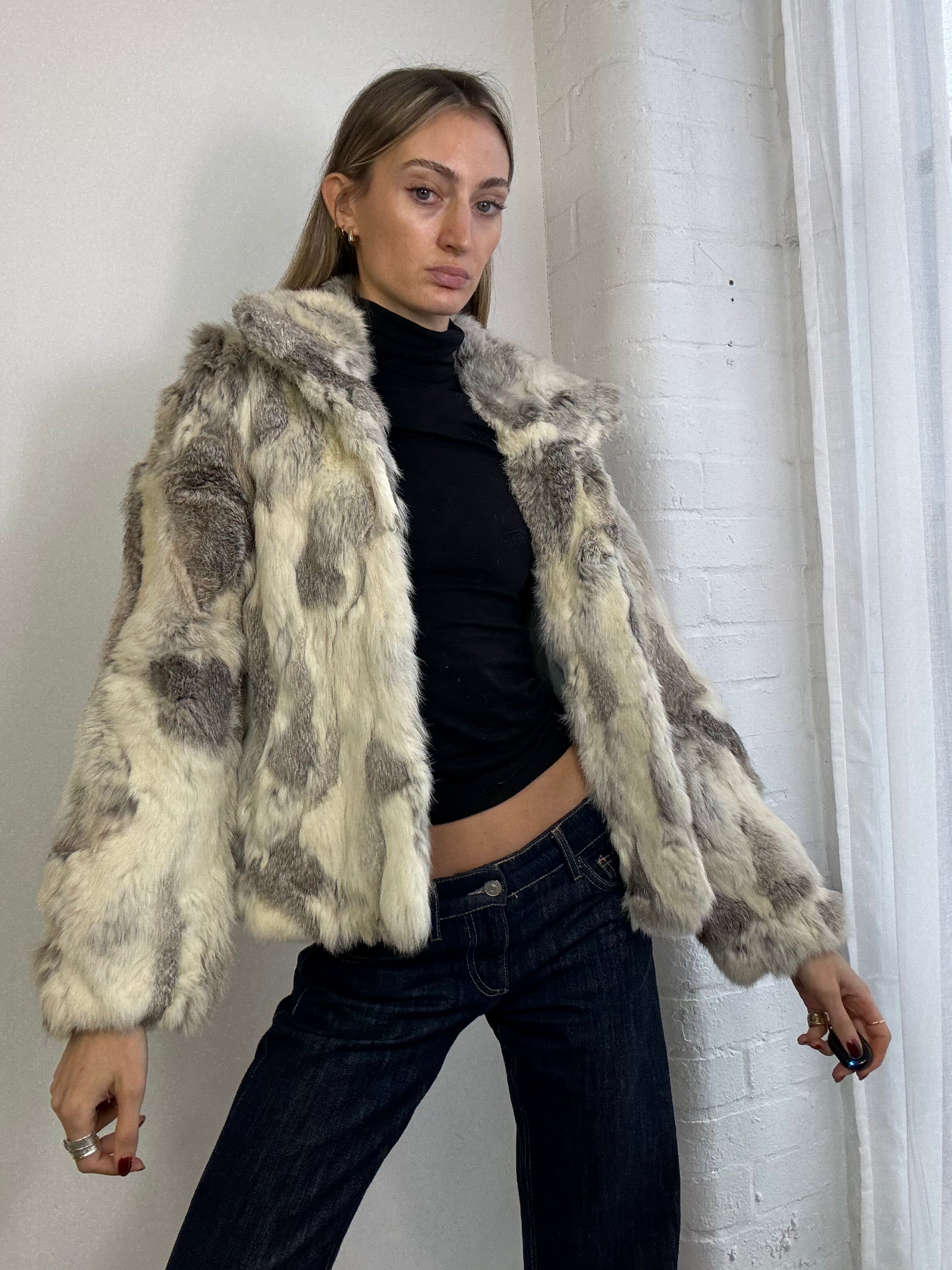 Vintage Y2K patchwork fur jacket