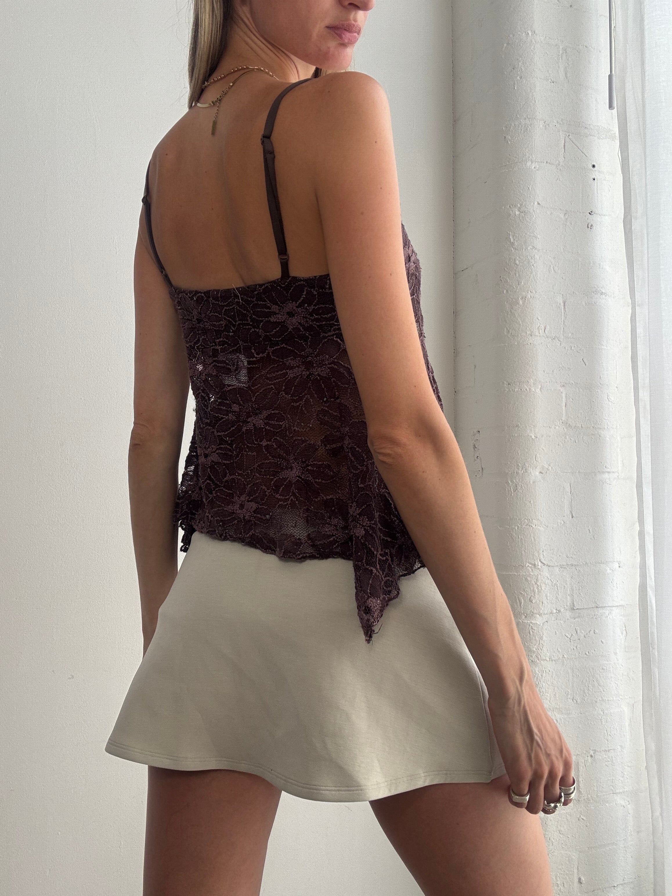 Vintage Y2K brown lace asymmetric cami top - size M/L