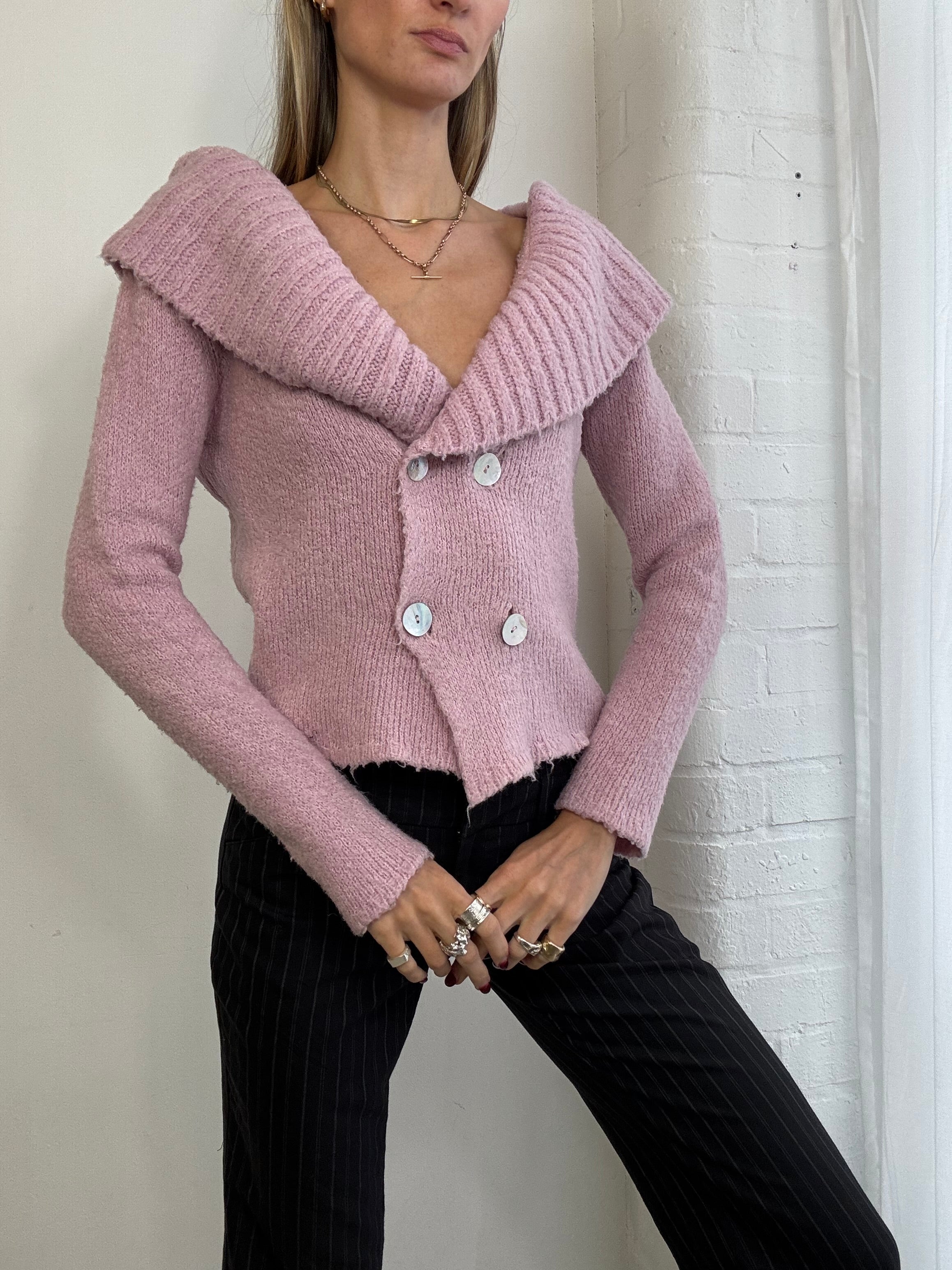 Vintage Y2K pink double breasted knitted cardigan