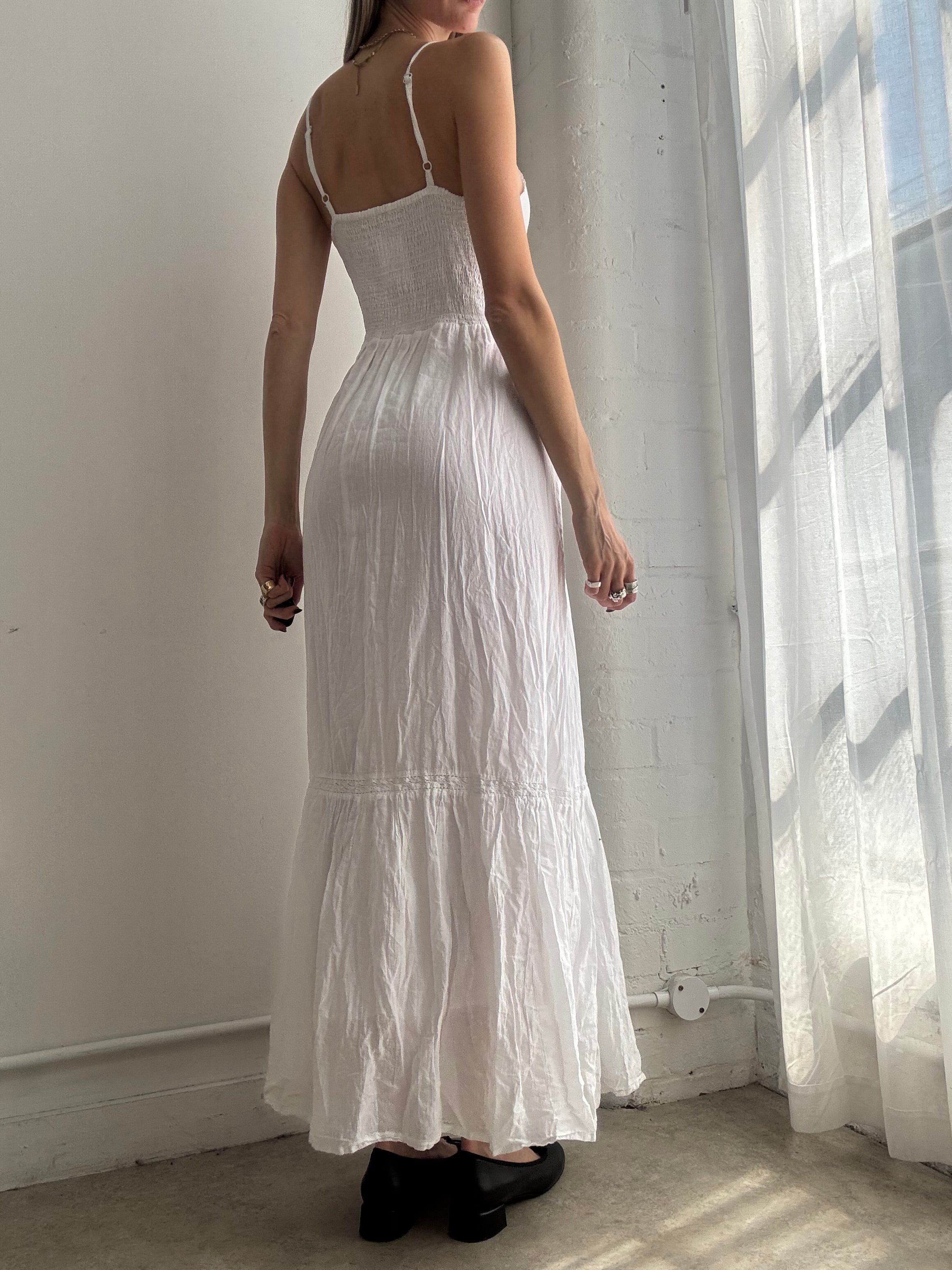 Vintage Y2K white cotton tiered maxi dress - Size M