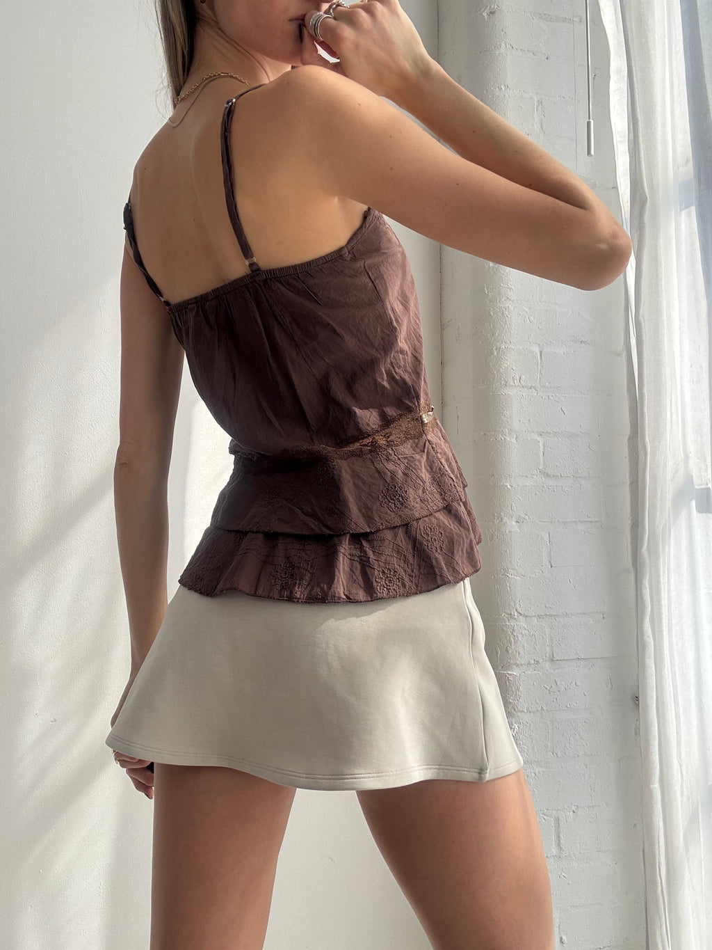 Vintage Y2K brown embroidered cami top - Size S