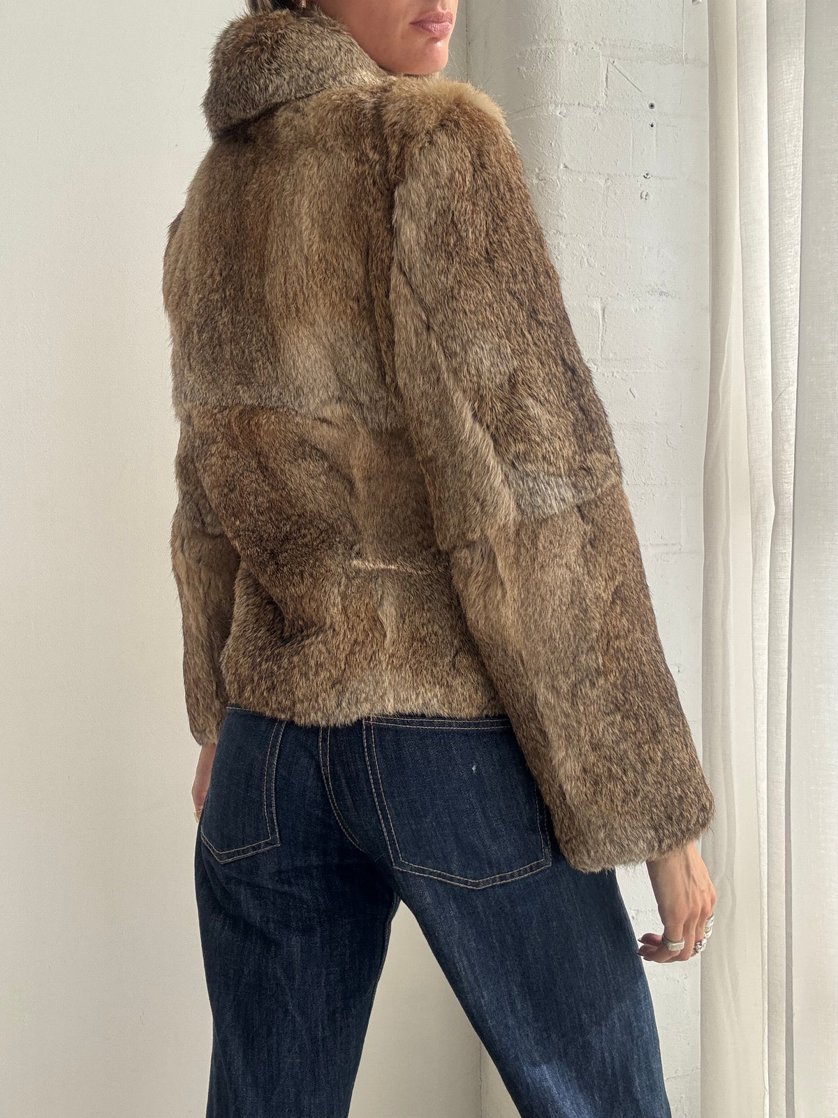 Vintage 90s Brown Real Fur Cropped Jacket - Size XS