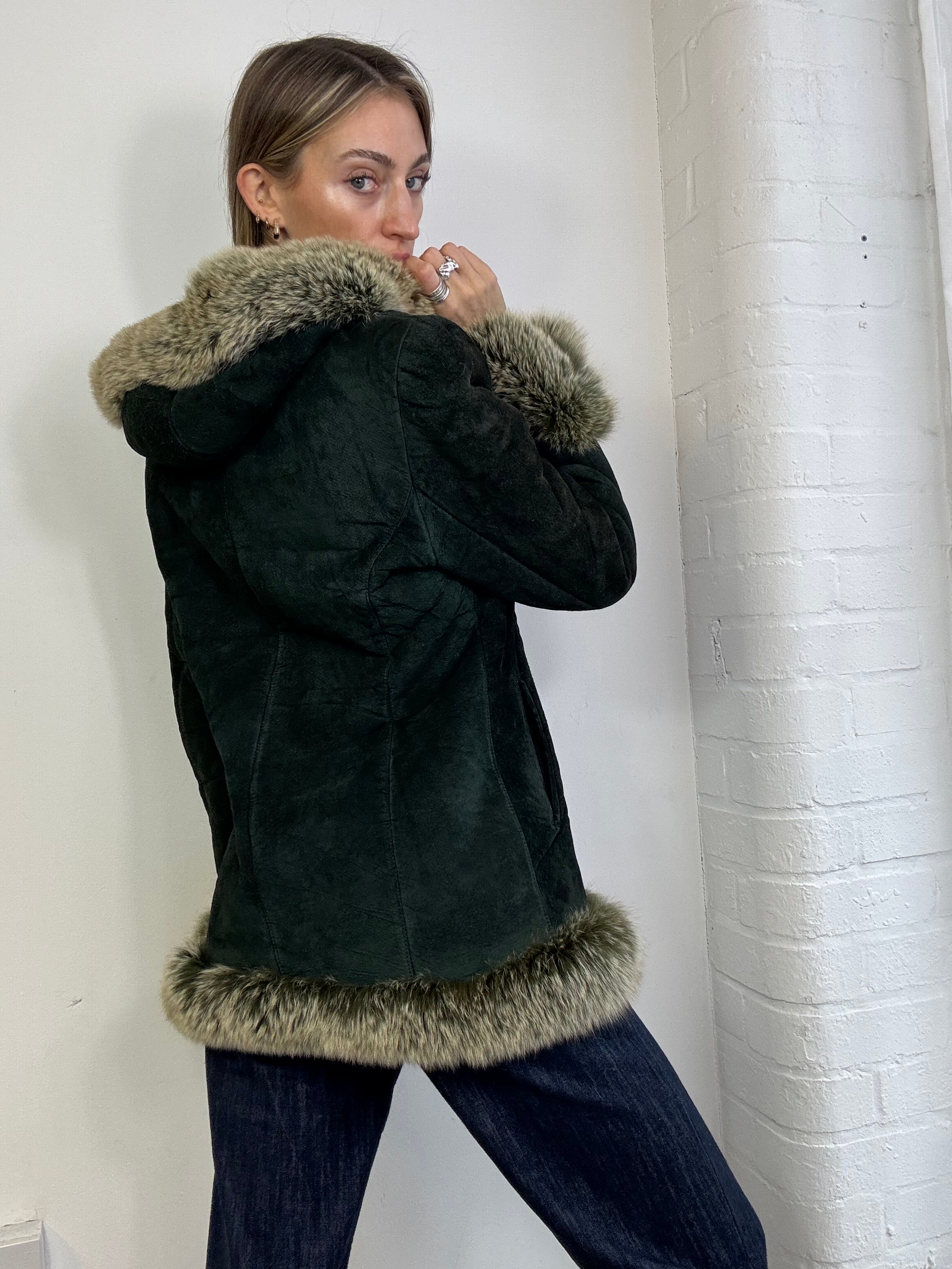 Vintage 90s sheepskin hooded coat