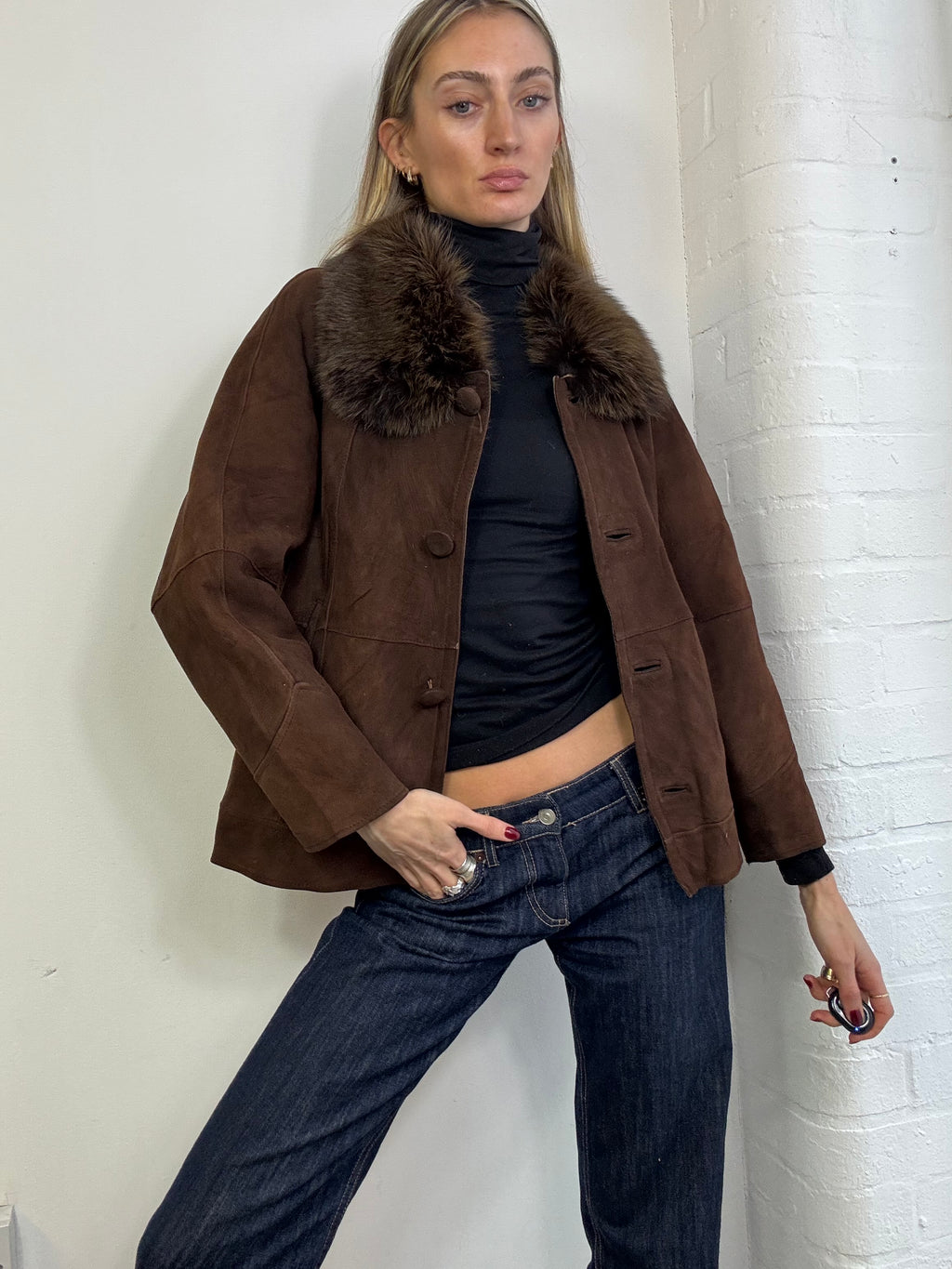 Vintage sheepskin coat in brown