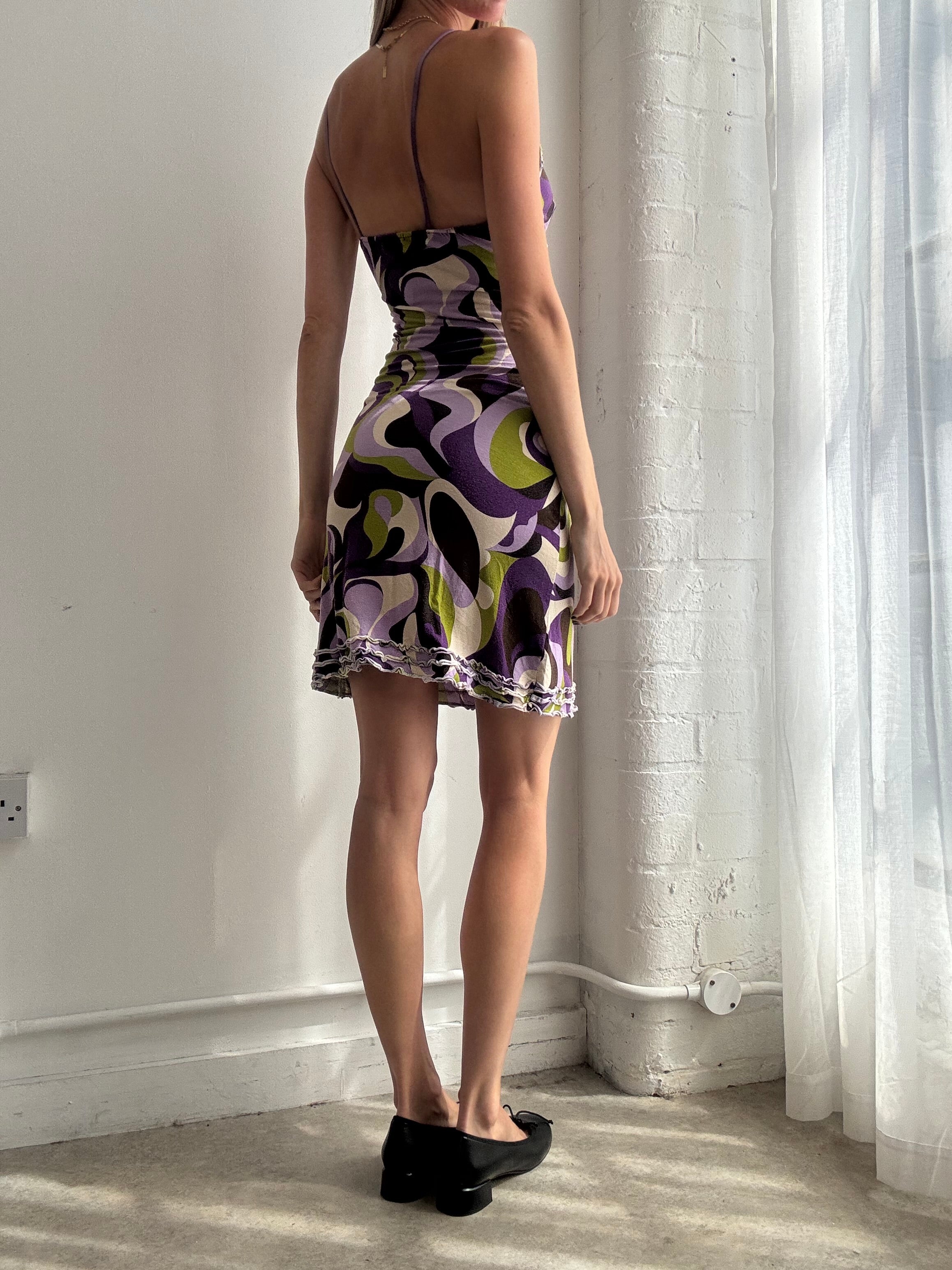 Vintage Y2K psychedelic swirl mini slip dress - Size XS