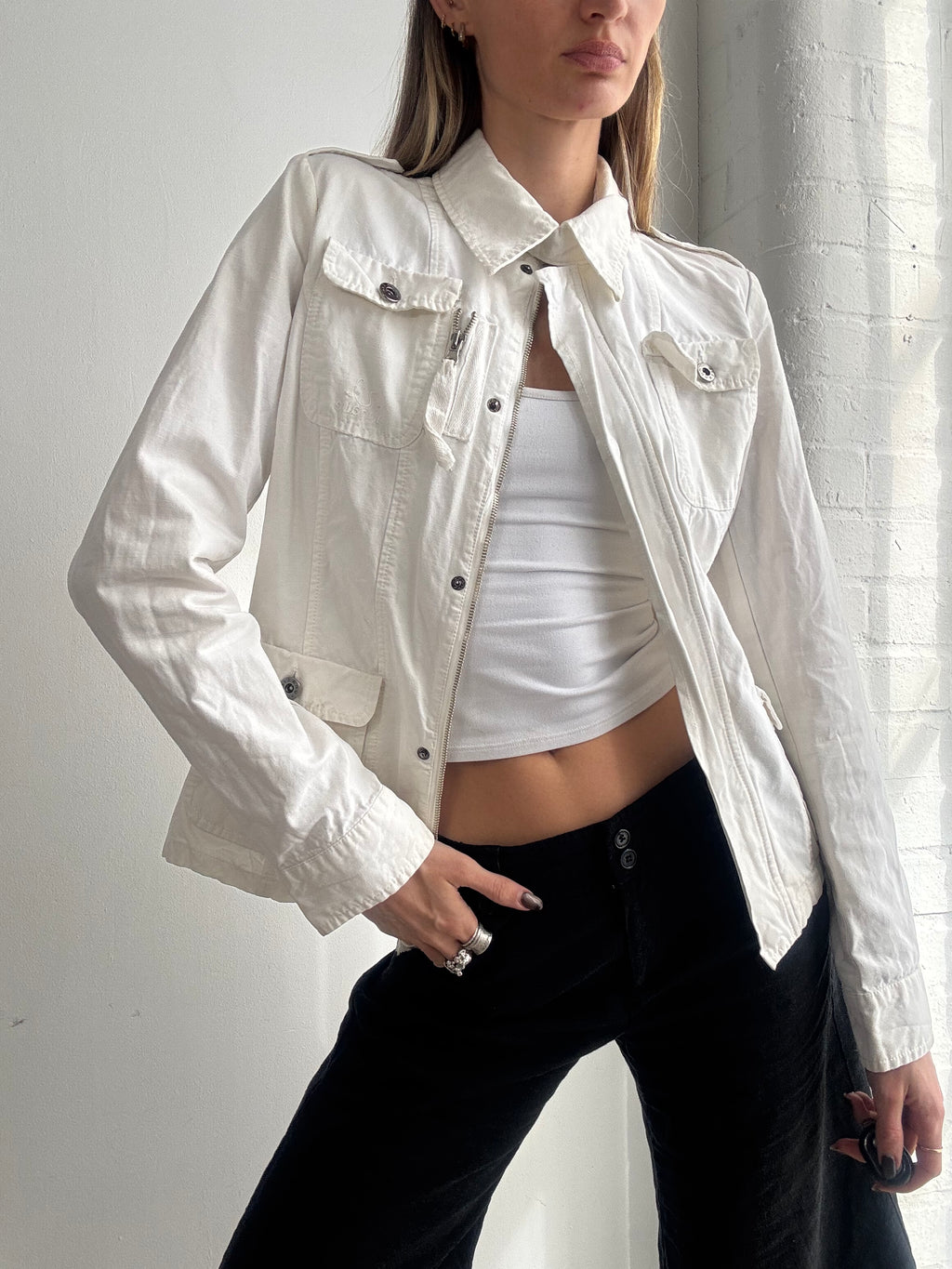 Vintage Y2K white fitted utility jacket - Size S