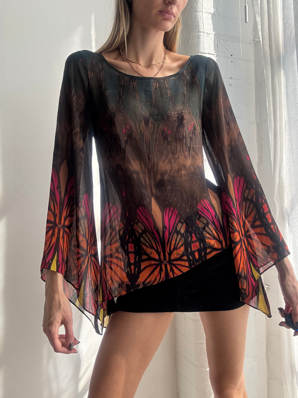 Vintage Y2K Bebe sheer graphic print floaty top - Size S