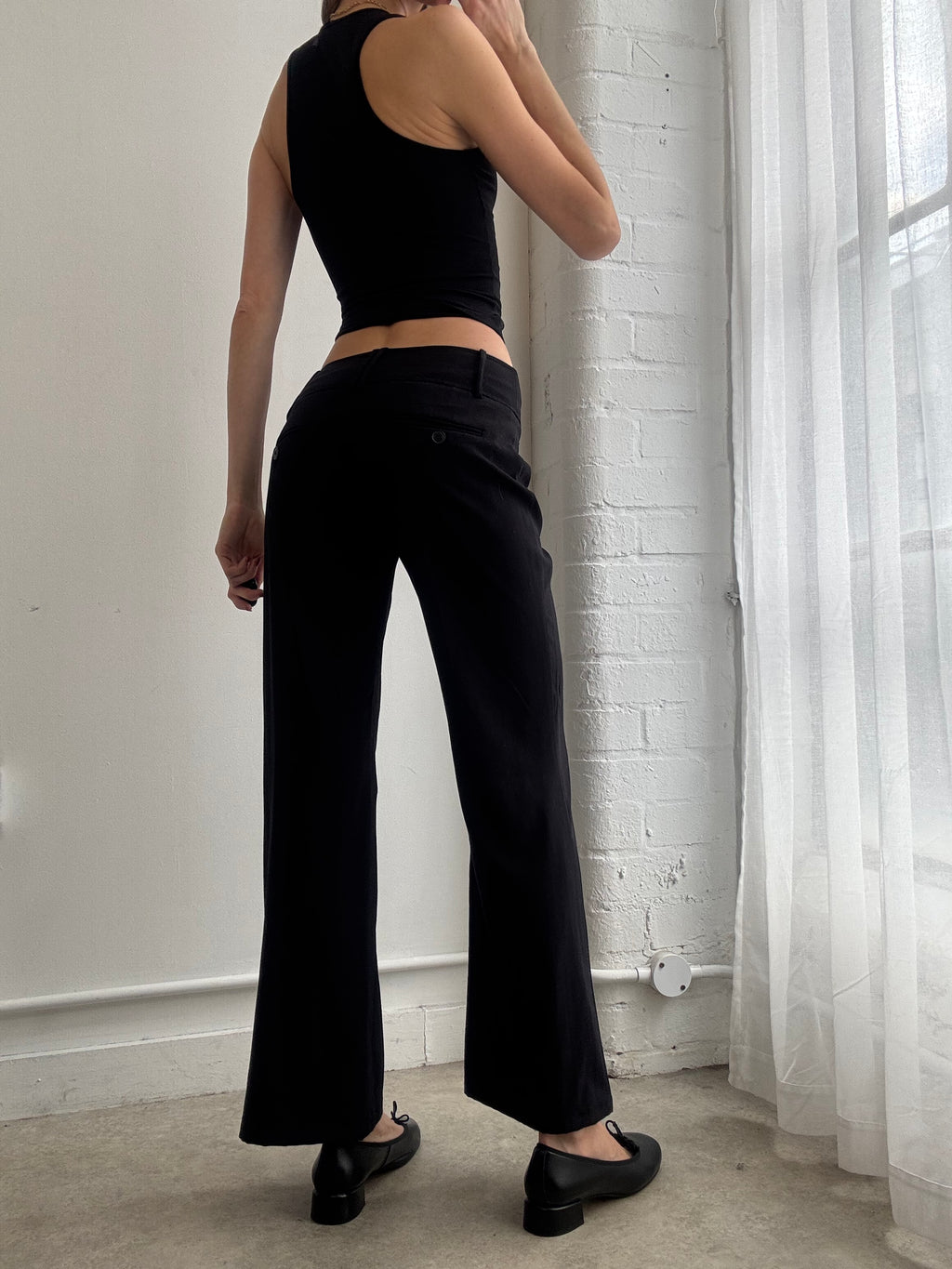 Vintage Y2K black pinstripe straight leg tailored low rise trousers