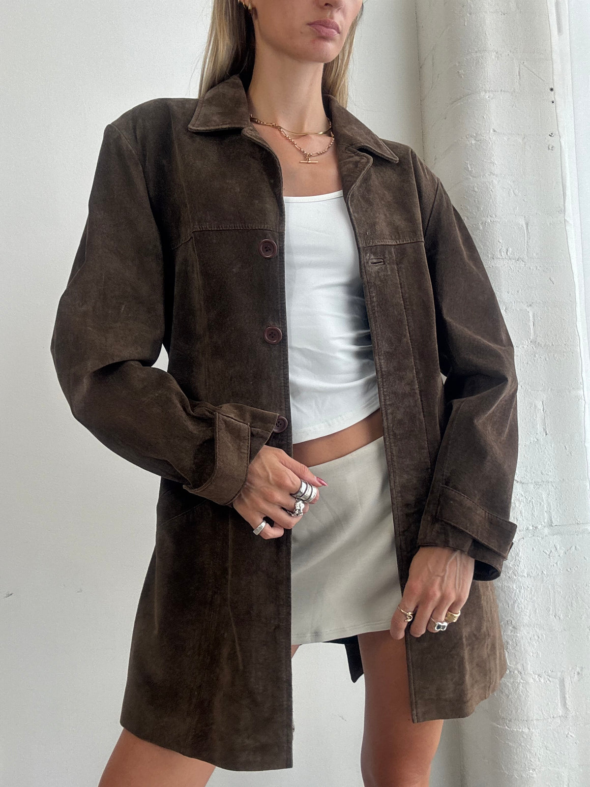 Vintage 90's Chocolate Brown Suede Belted Jacket - Size M