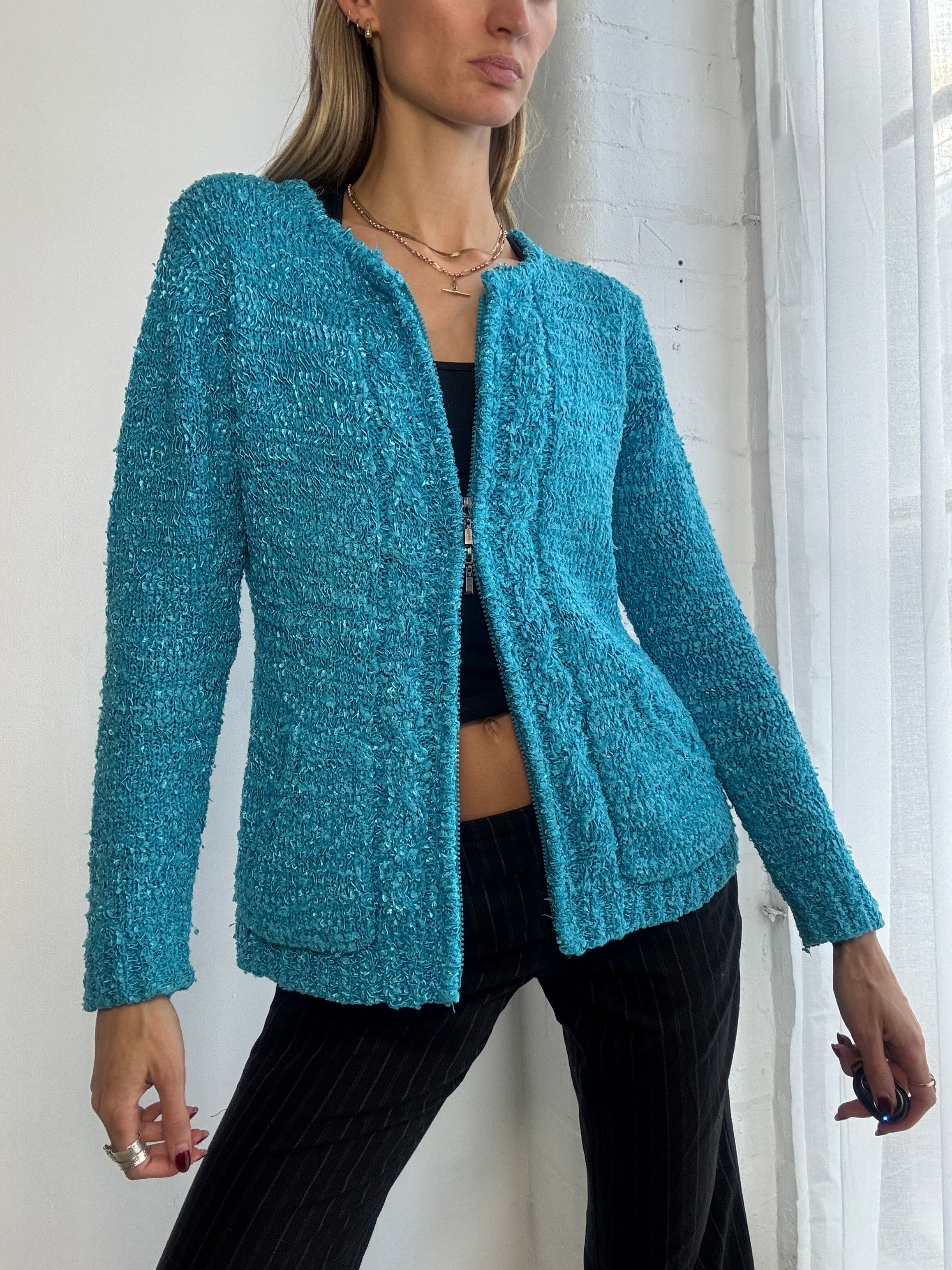 Vintage Y2K dual zip teal jumper