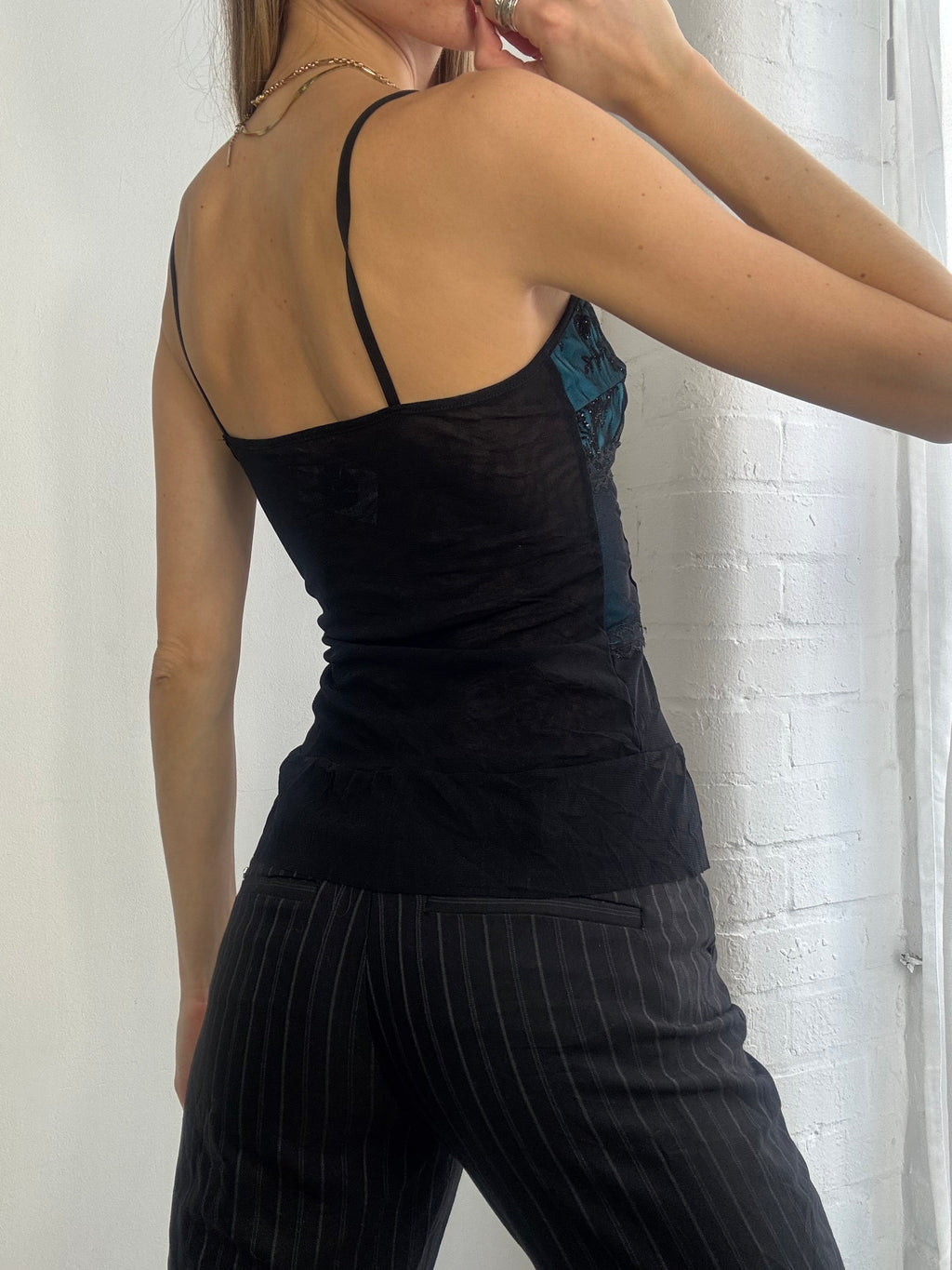 Vintage Y2K black lace & mesh cami top