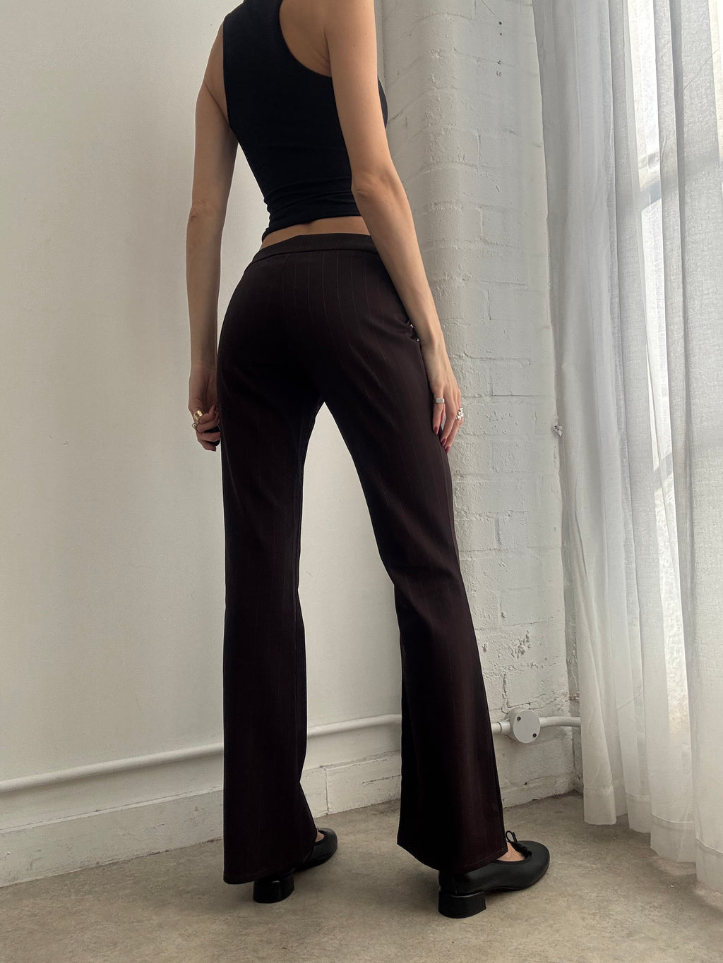 Vintage Y2K dark brown pinstripe low rise trousers