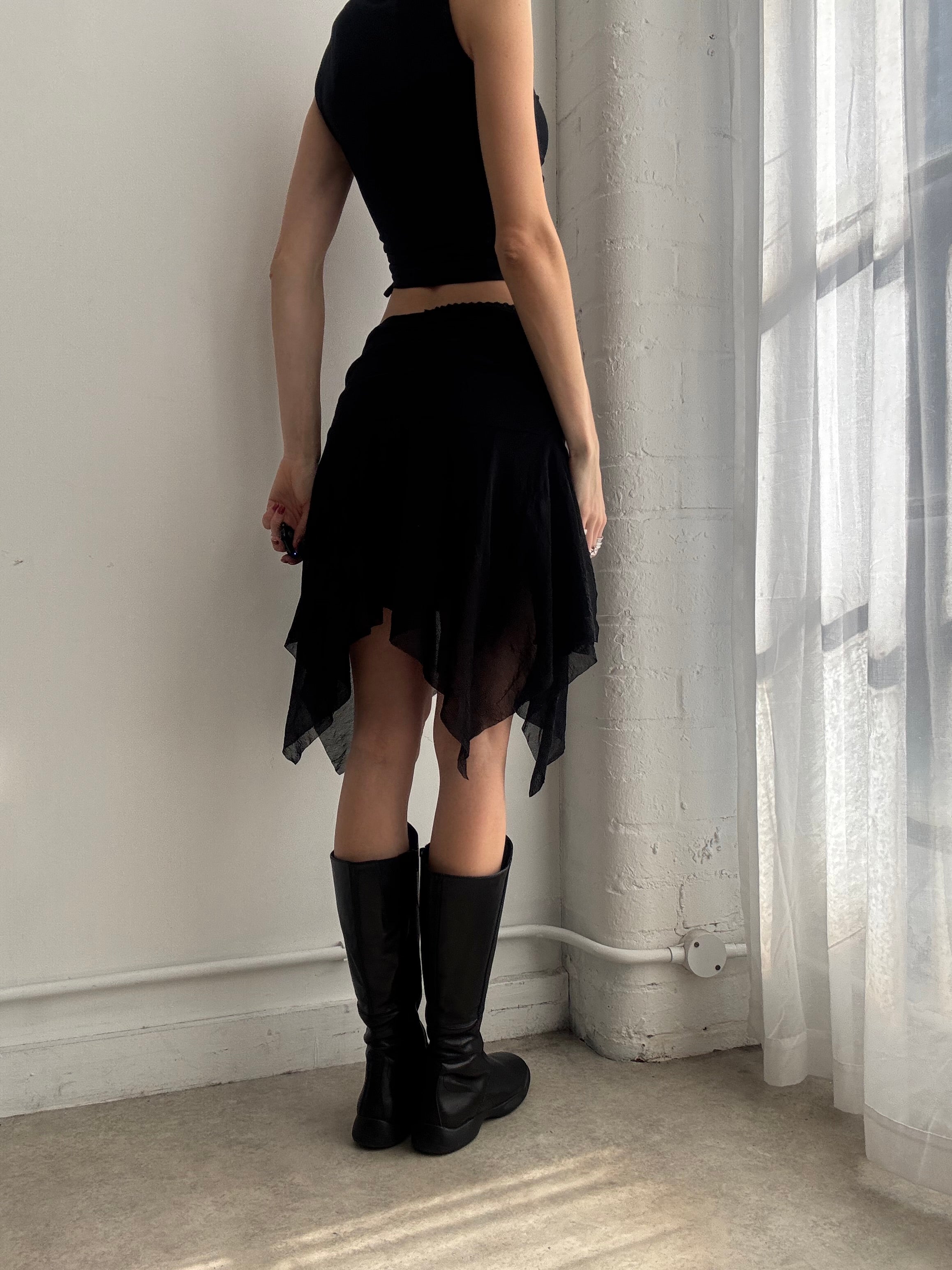 Vintage Y2K black mesh asymmetric skirt