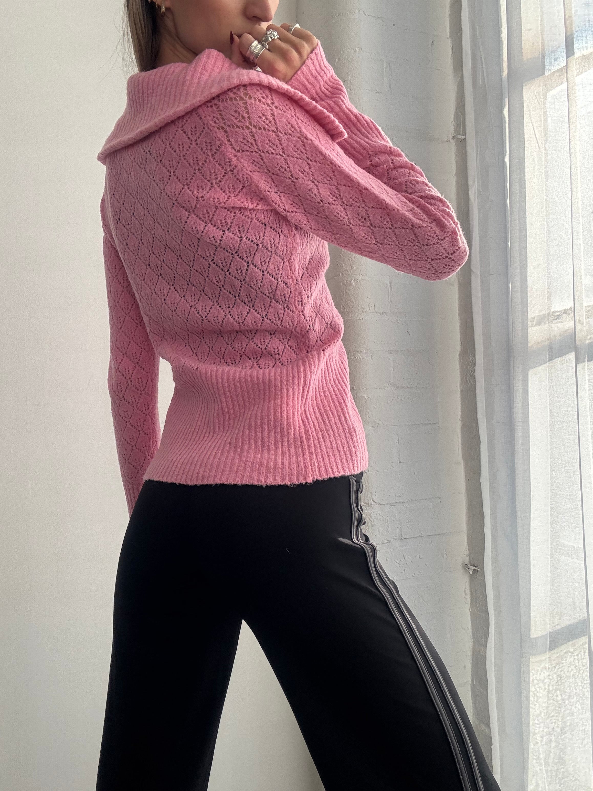 Vintage Y2K pink wool dual zip jumper