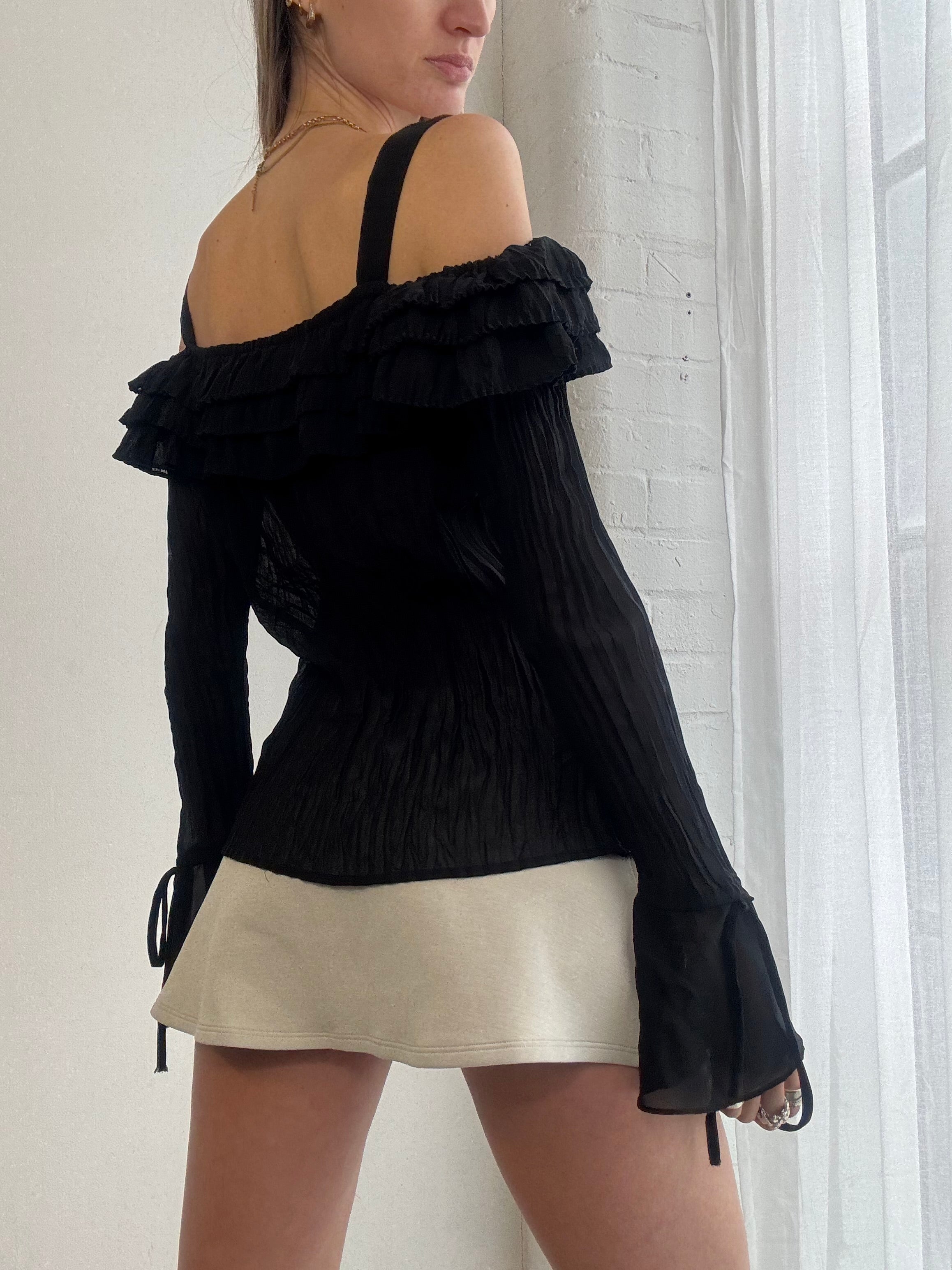 Vintage Y2K black off shoulder ruffle top