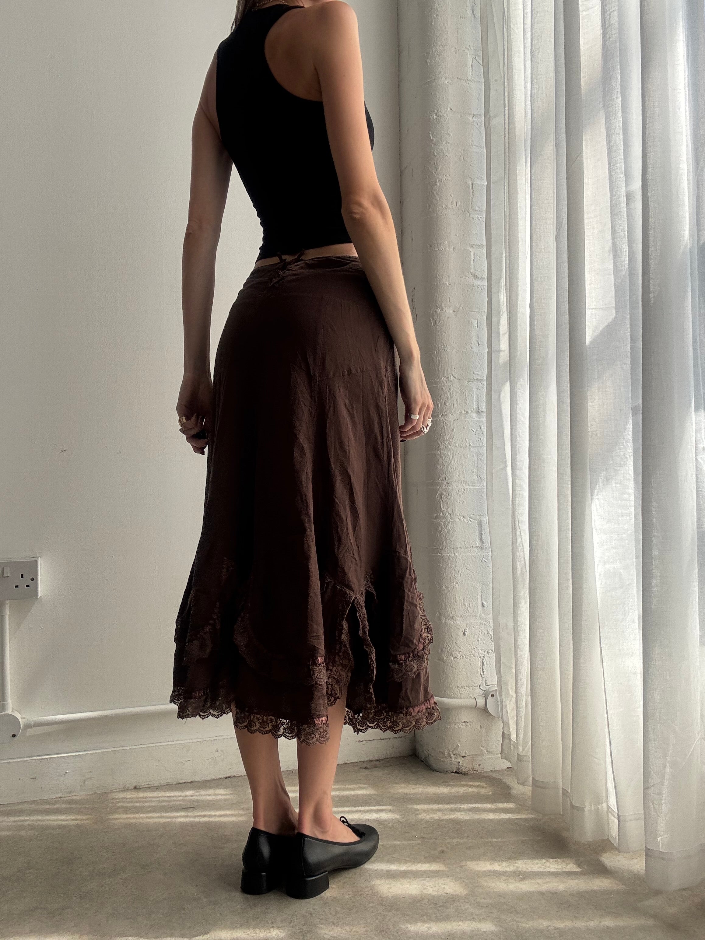 Vintage brown boho midi skirt - size M