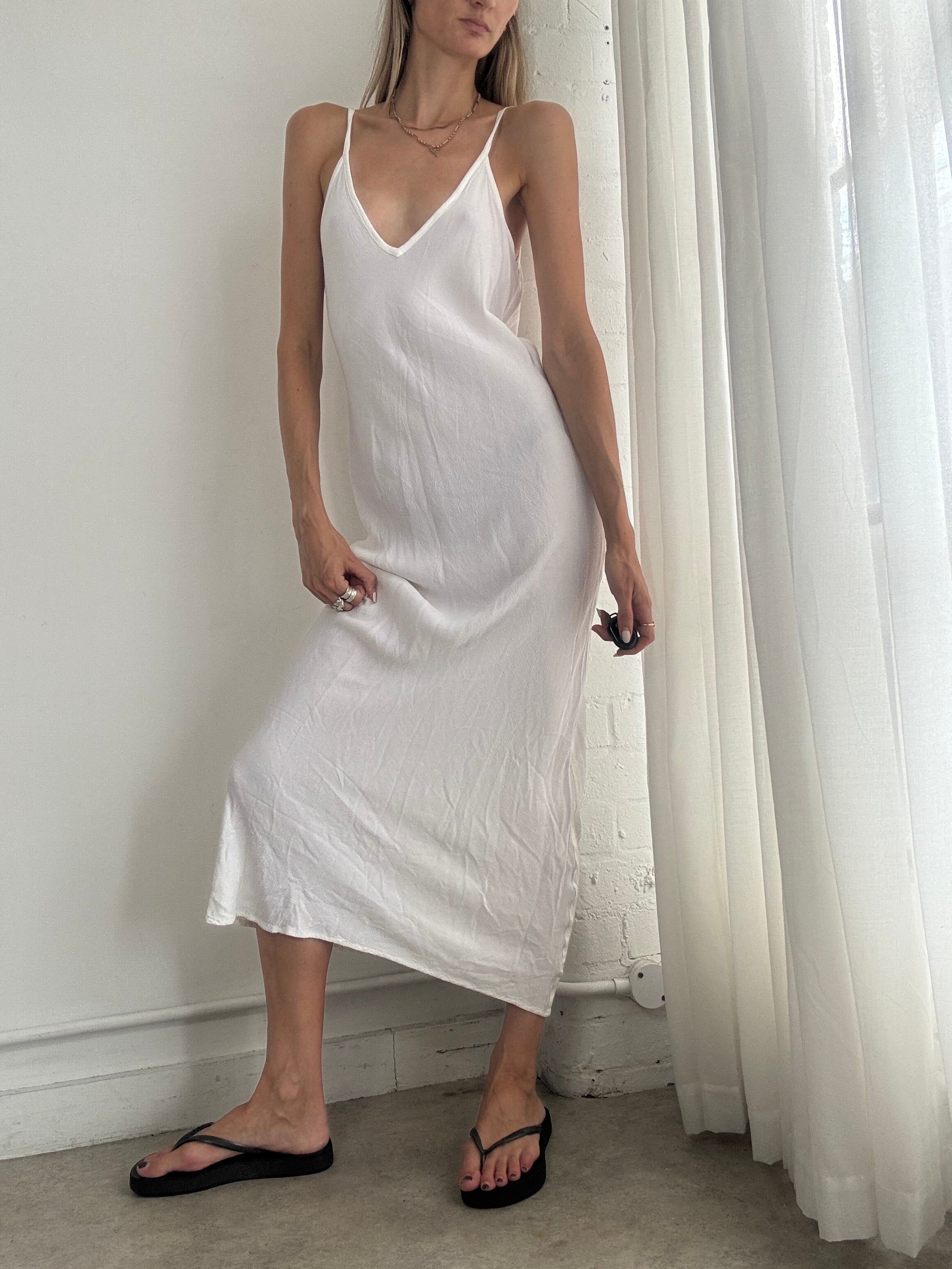 Vintage Y2K White Slip Maxi Dress – Minimalist Bias Cut Summer Dress - Size M