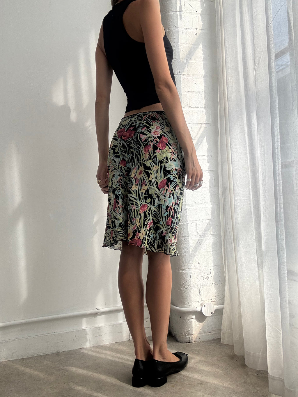 Vintage Y2K Floral Mesh Midi Skirt - Size M