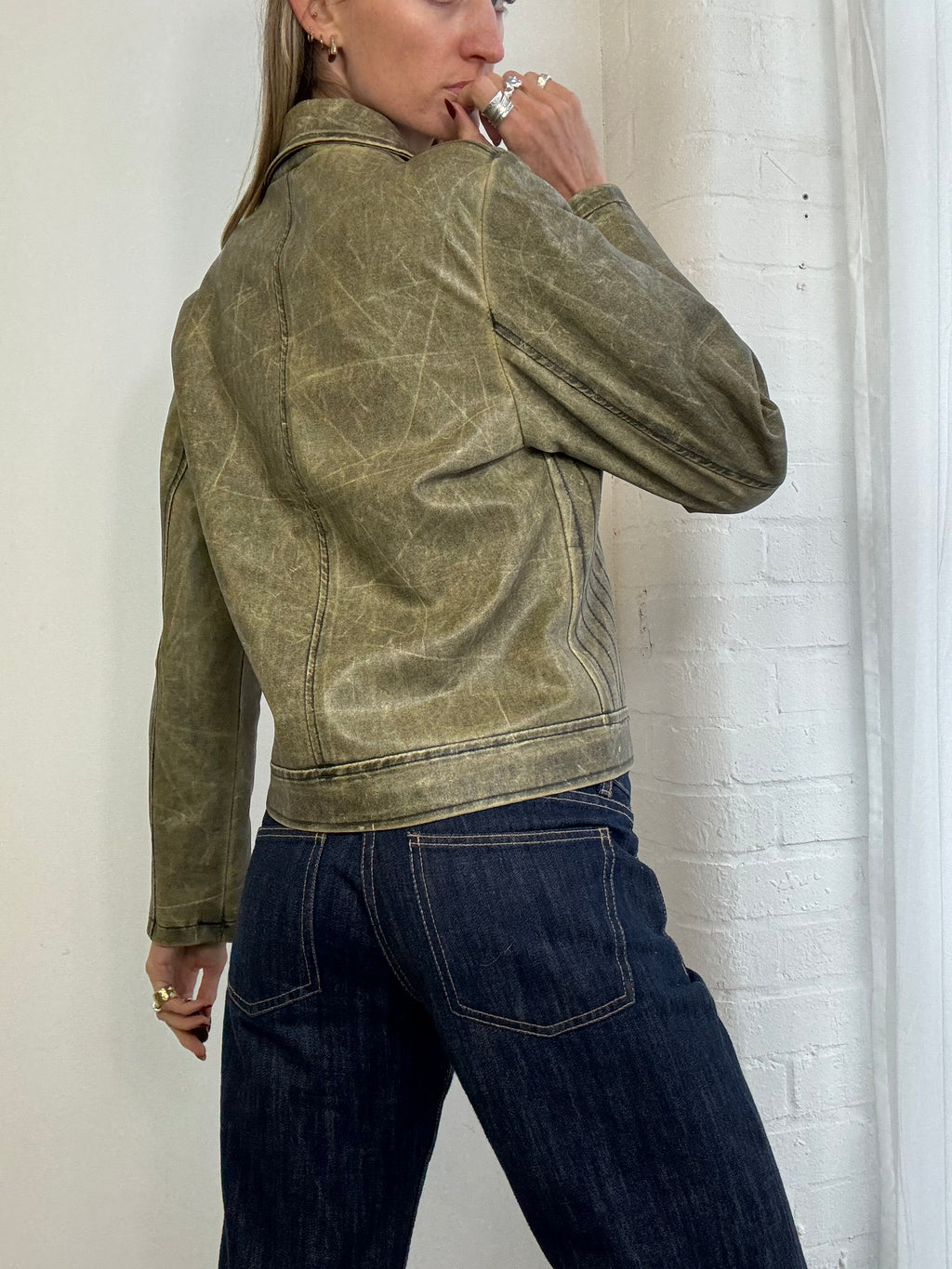 Vintage 90s distressed faux leather biker jacket