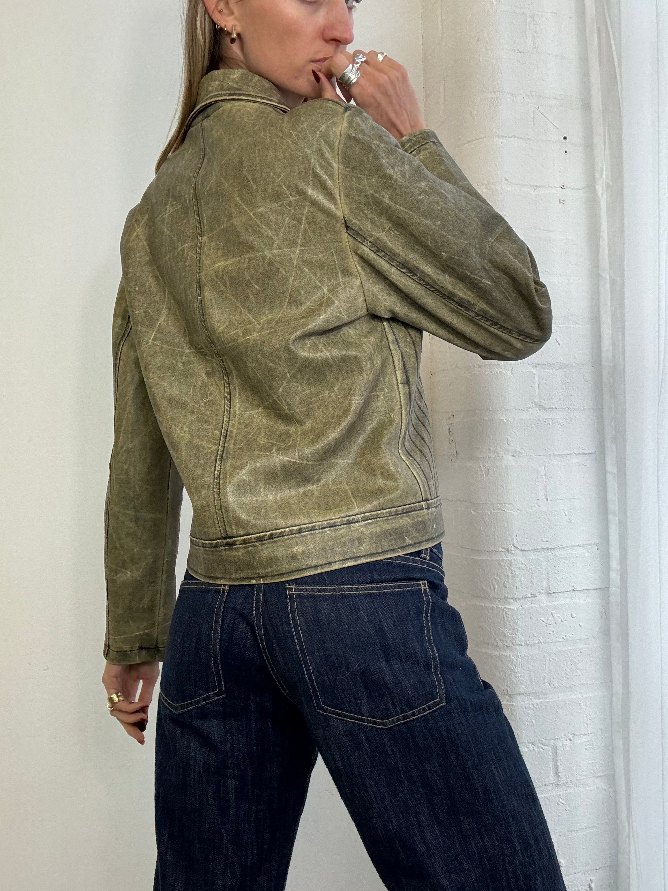 Vintage 90s distressed faux leather biker jacket