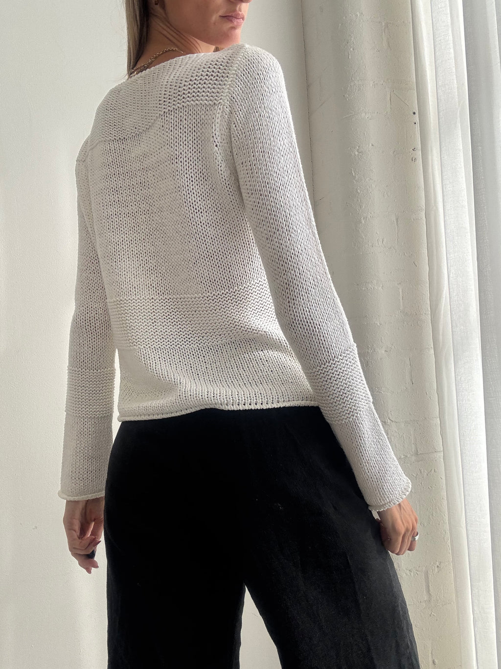 Vintage Y2K White Sheer Knitted Long Sleeve Top Jumper - Size M