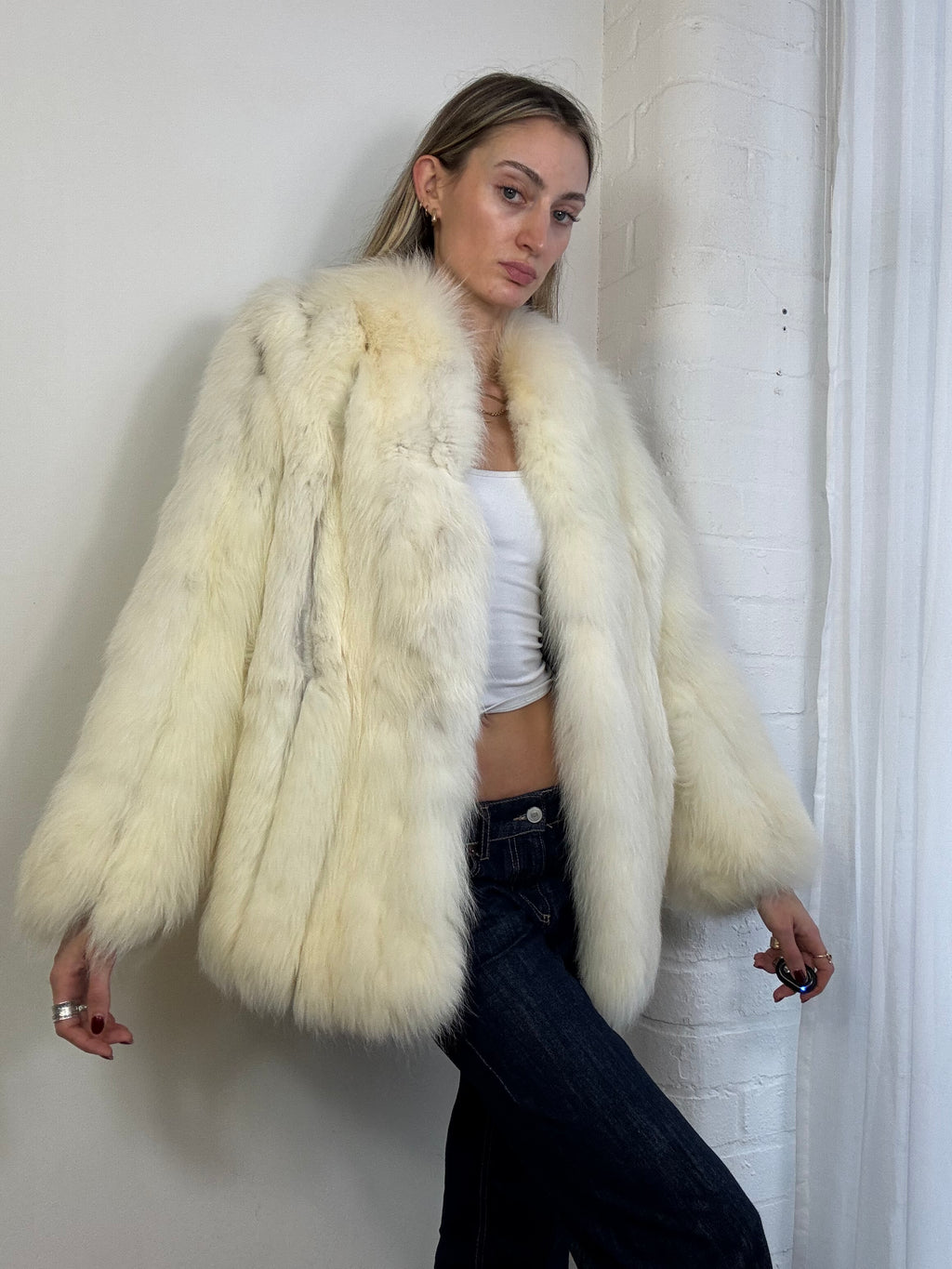 Vintage 90s white/ cream fox fur coat
