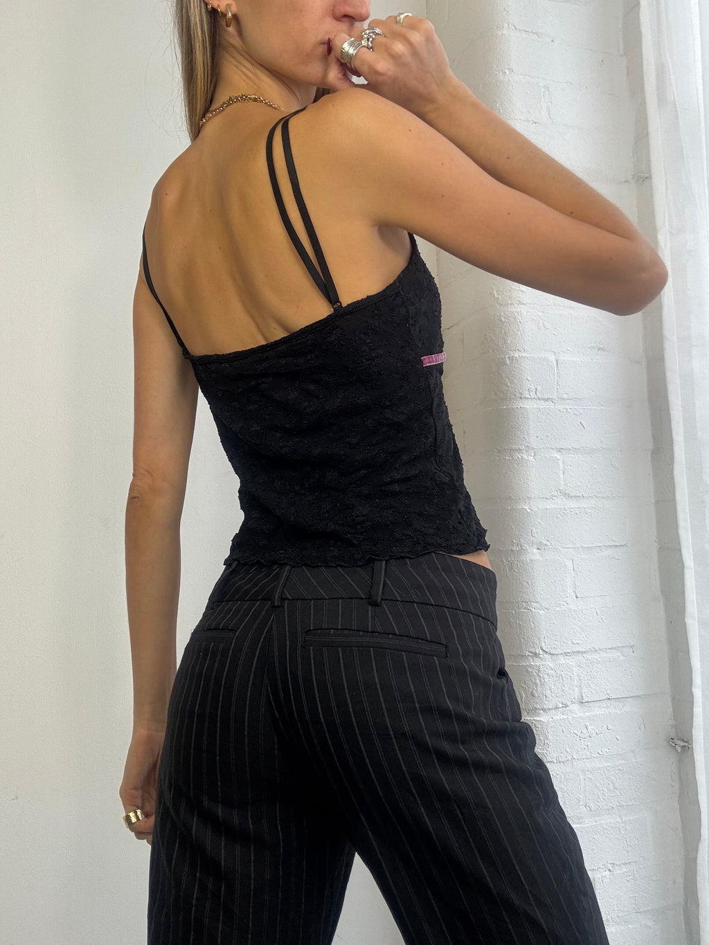 Vintage Y2K black lace cami top