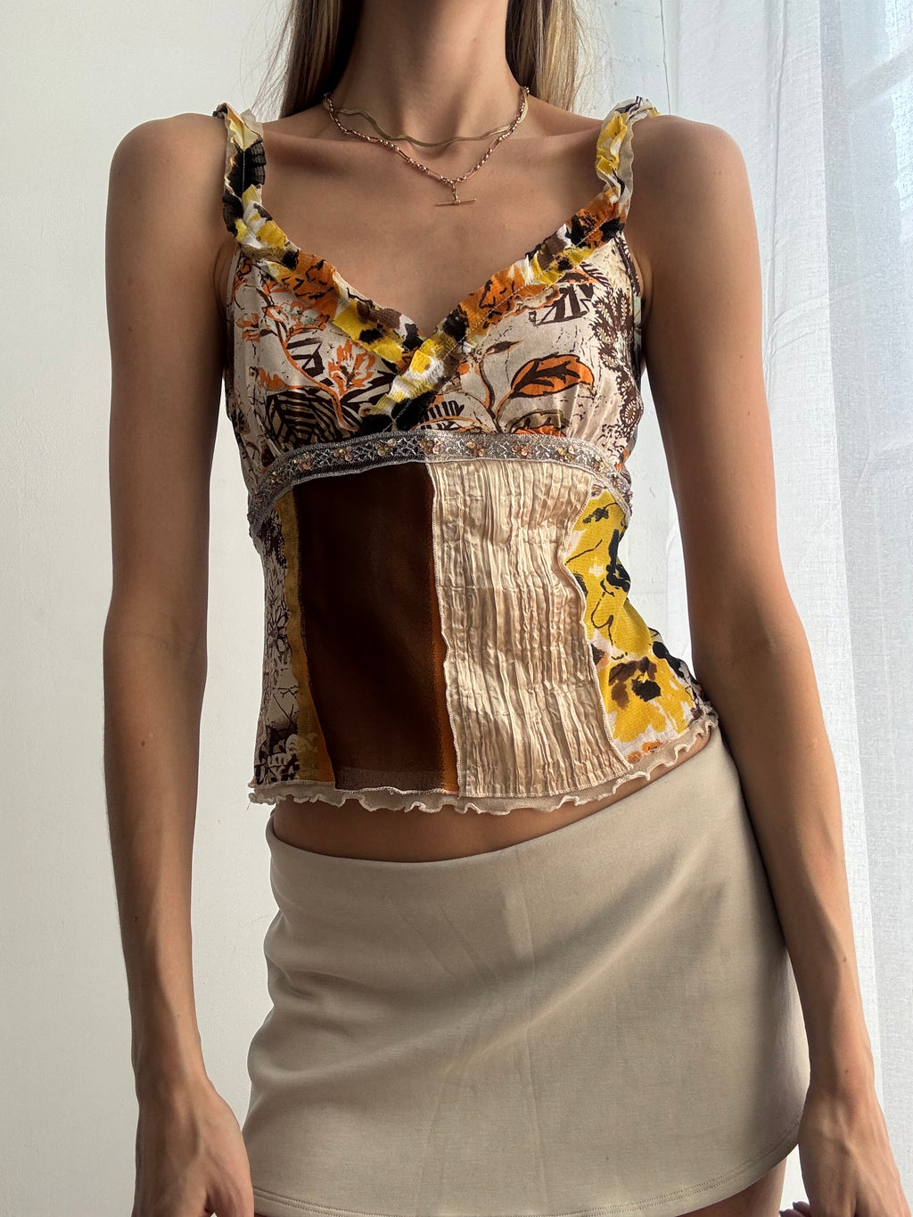 Vintage Y2K patchwork floral cami top - Size M