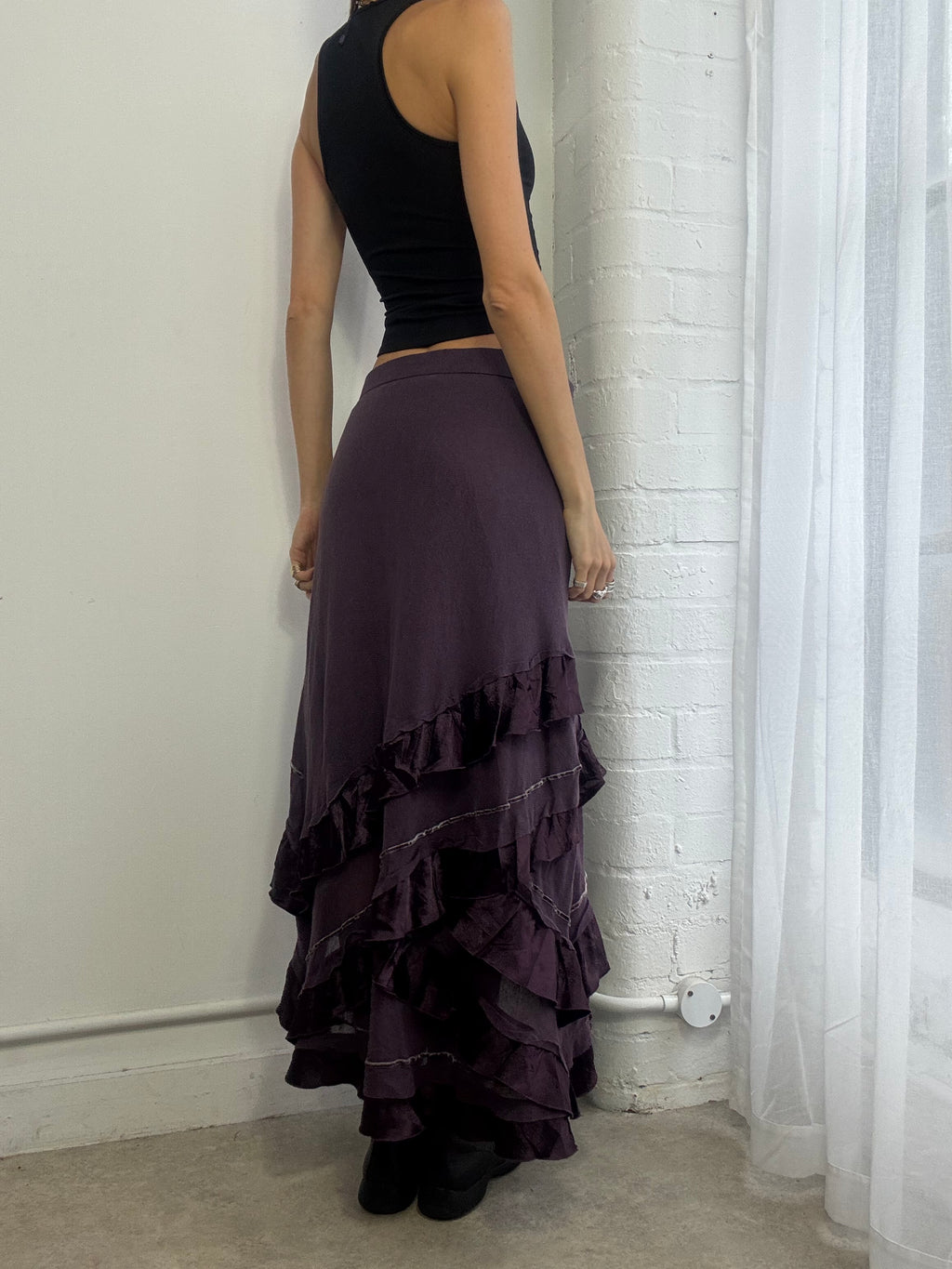 Vintage 90s purple ruffle maxi skirt