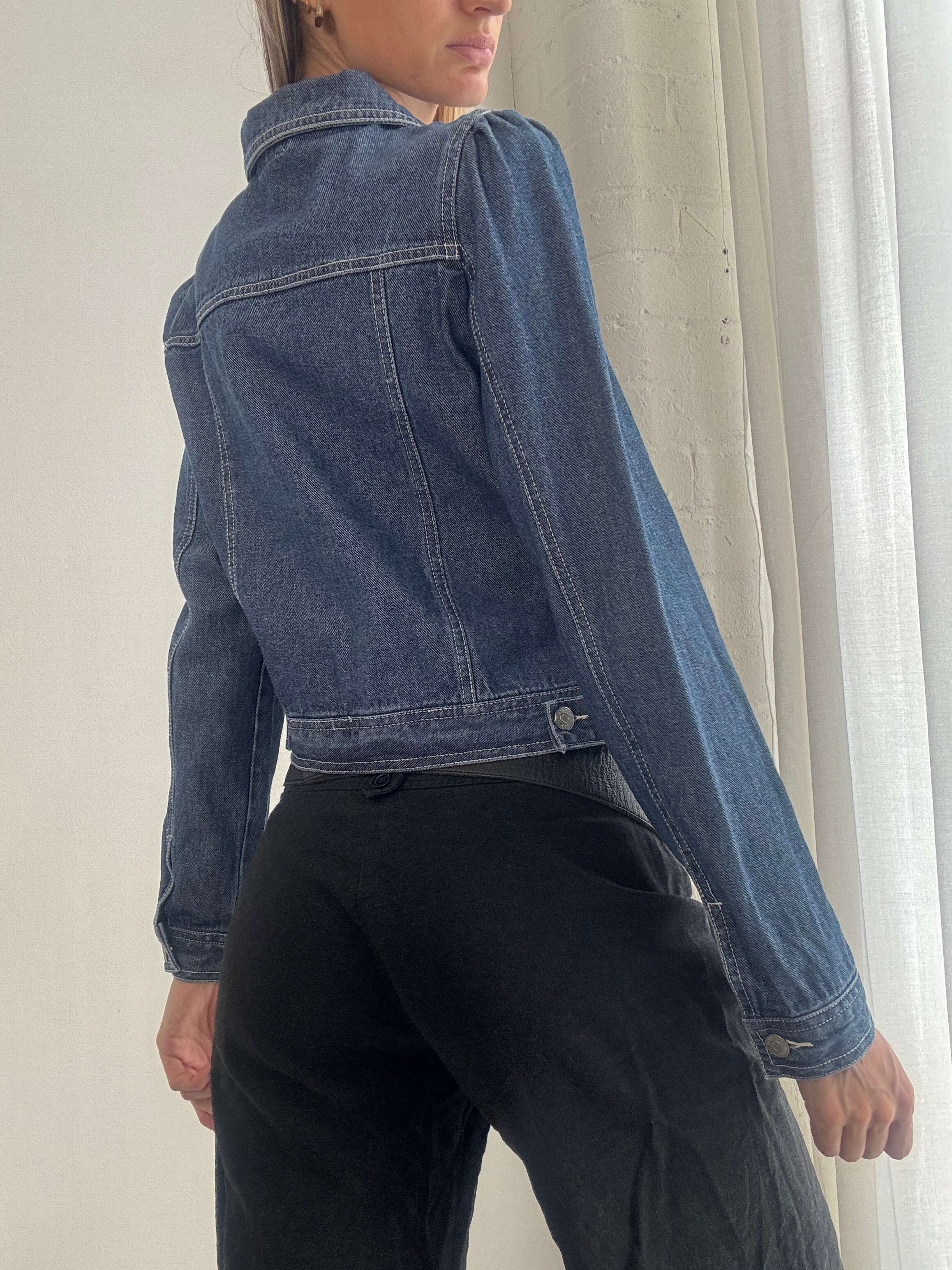 Vintage Y2K Zip Up Denim Jacket – Fitted Blue Jean Jacket - Size S