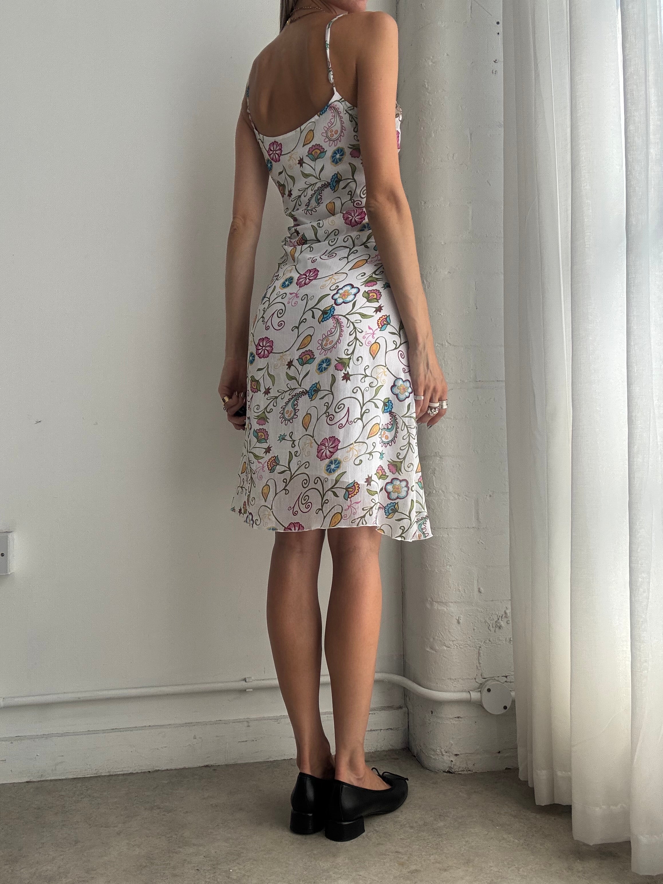 Vintage Y2K White Floral Slip Midi Dress – Size M