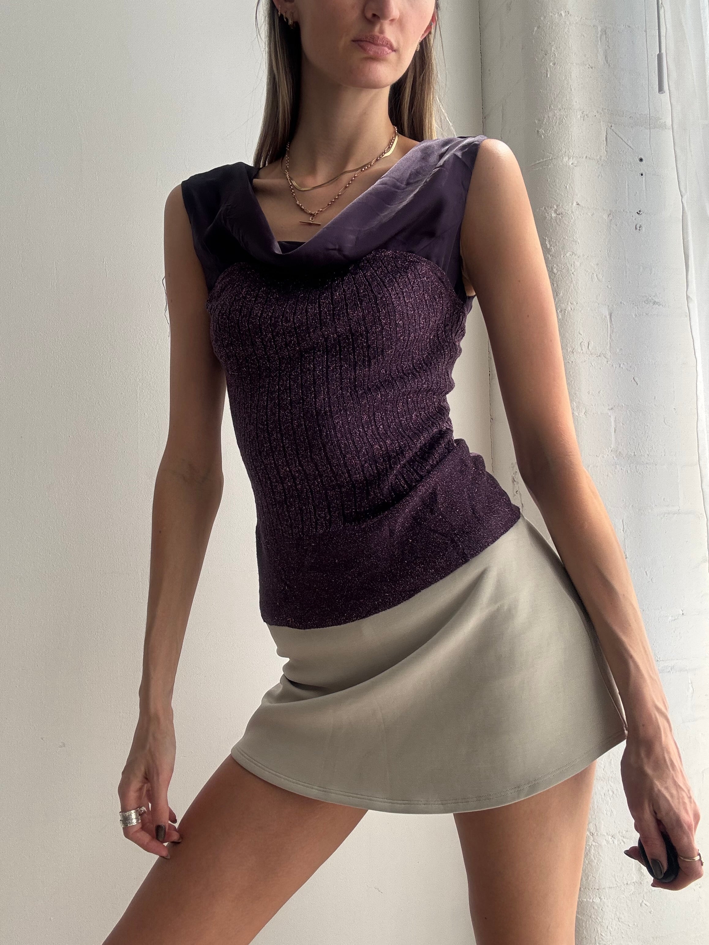 Vintage Y2K purple shimmer cowl neck top - Size S