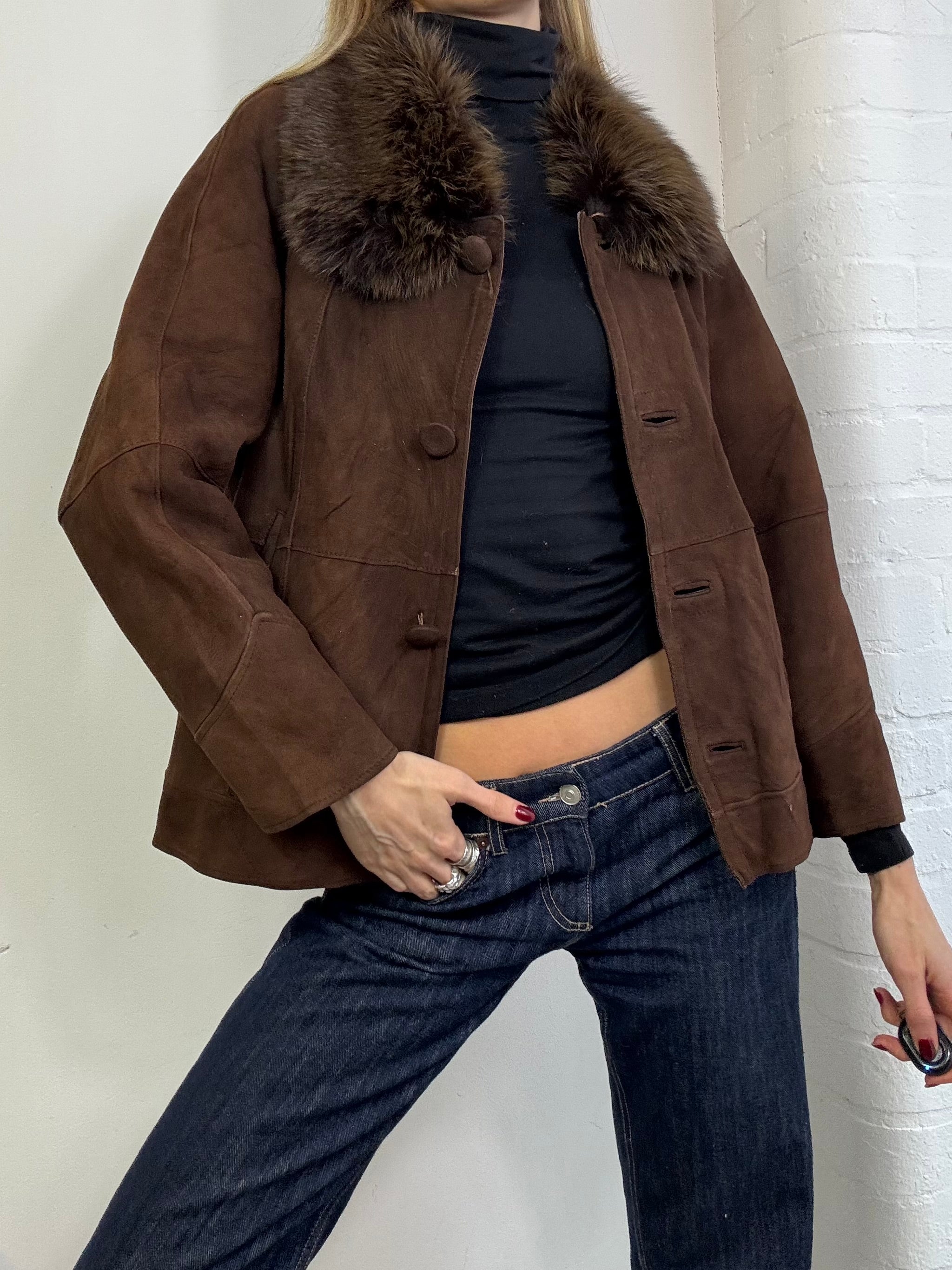 Vintage sheepskin coat in brown