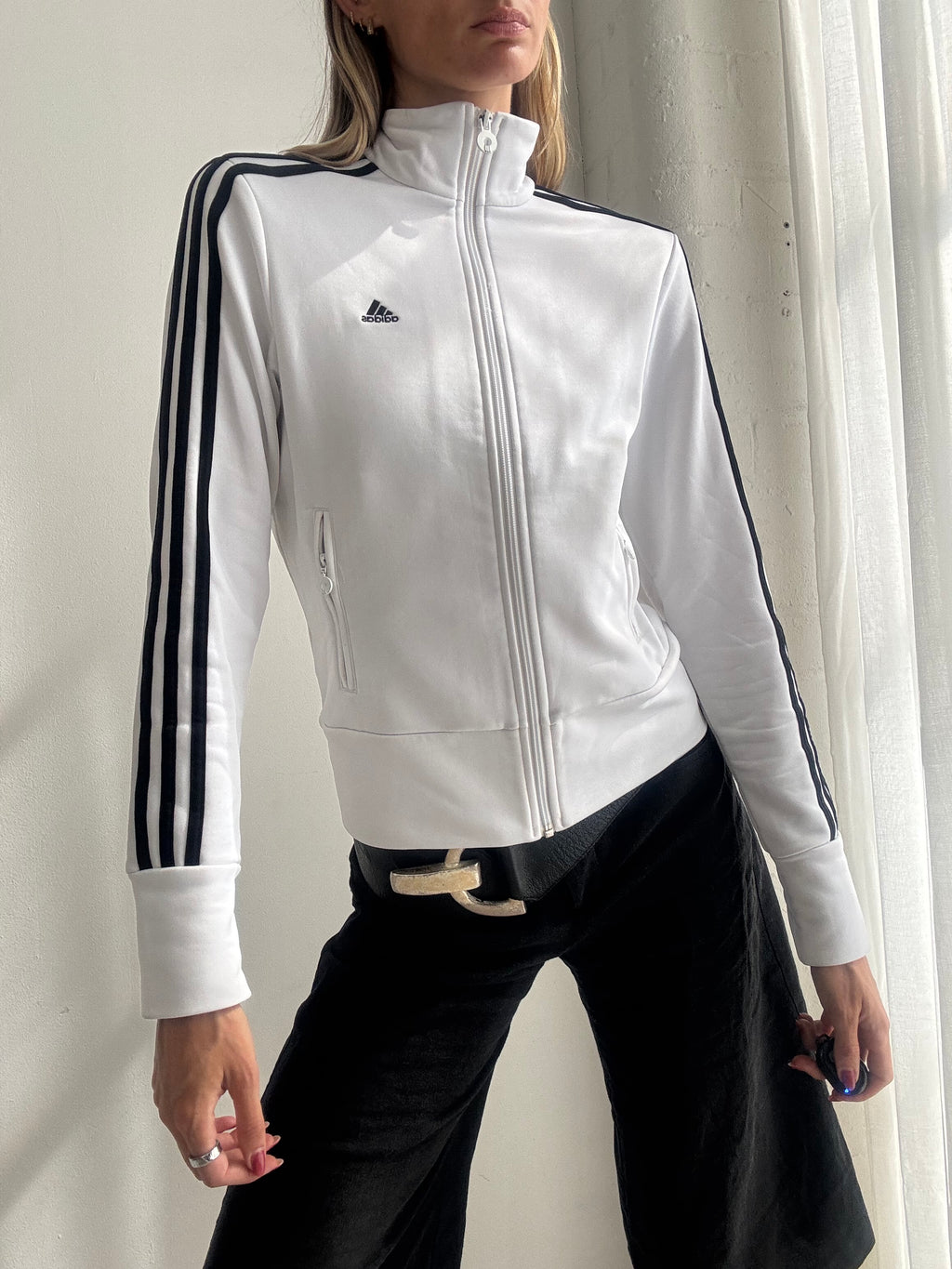 Vintage Y2K Adidas White 3 Stripe Track Jacket - Size M