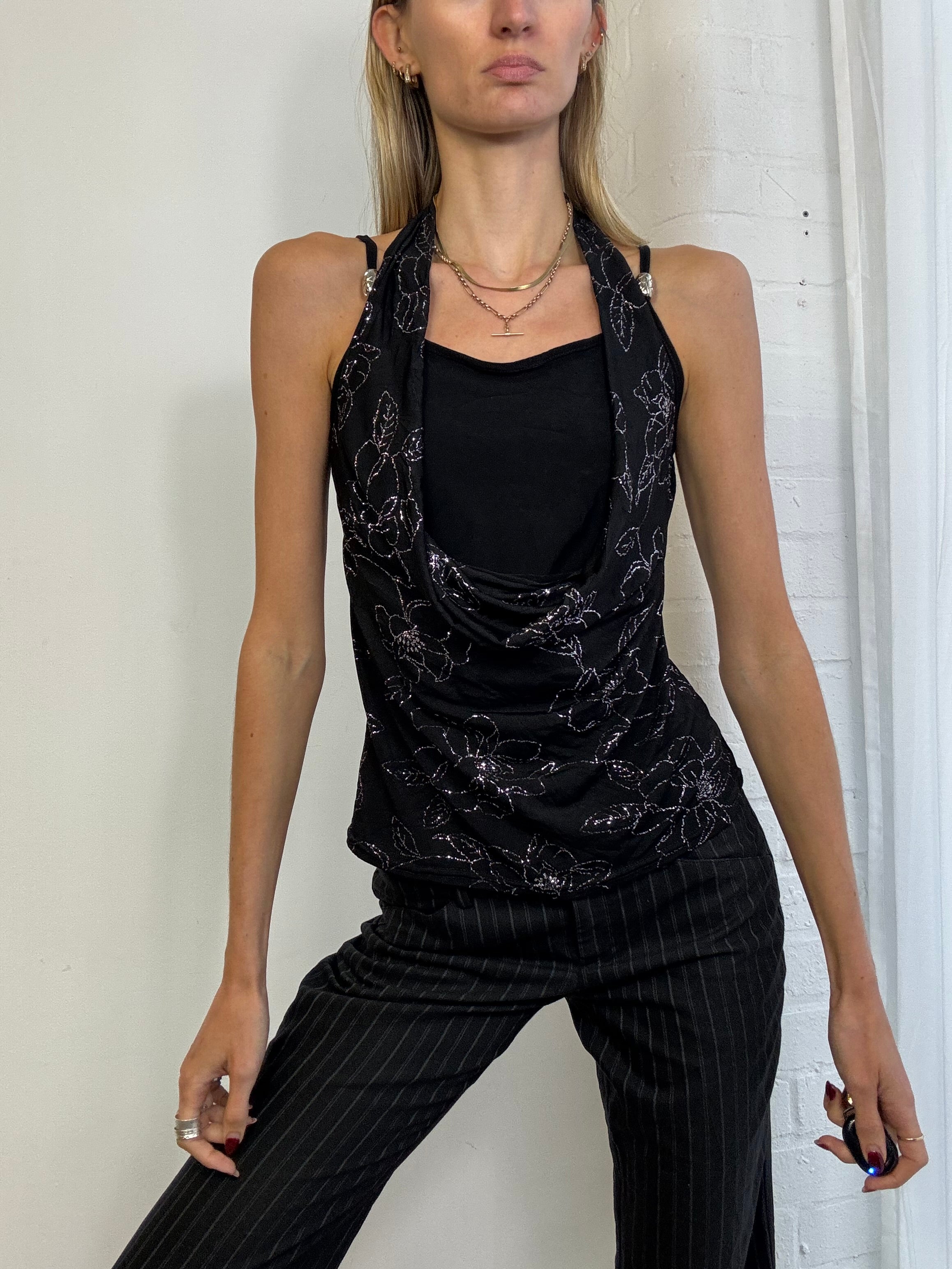 Vintage Y2K sparkly halter neck top