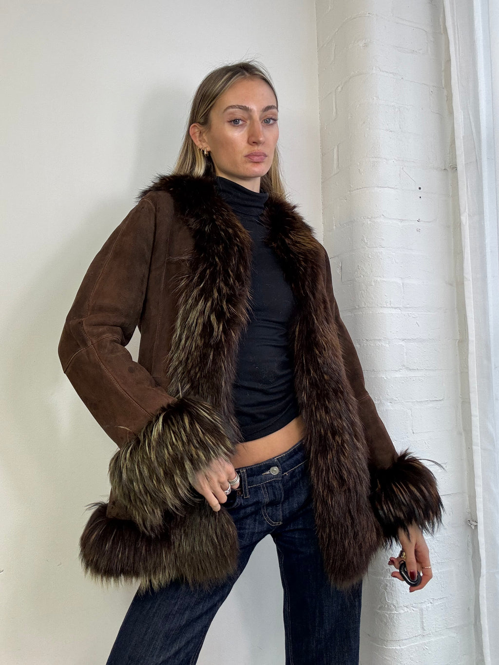Vintage 90s brown suede & fur Afghan coat