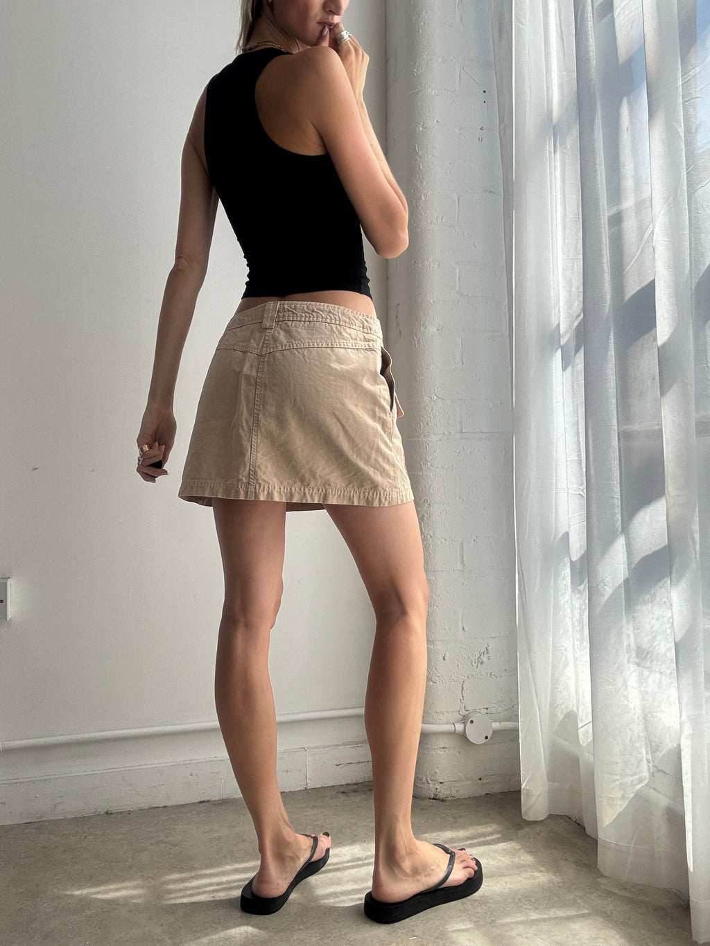 Vintage Beige Cargo Mini Skirt Y2K - Size S