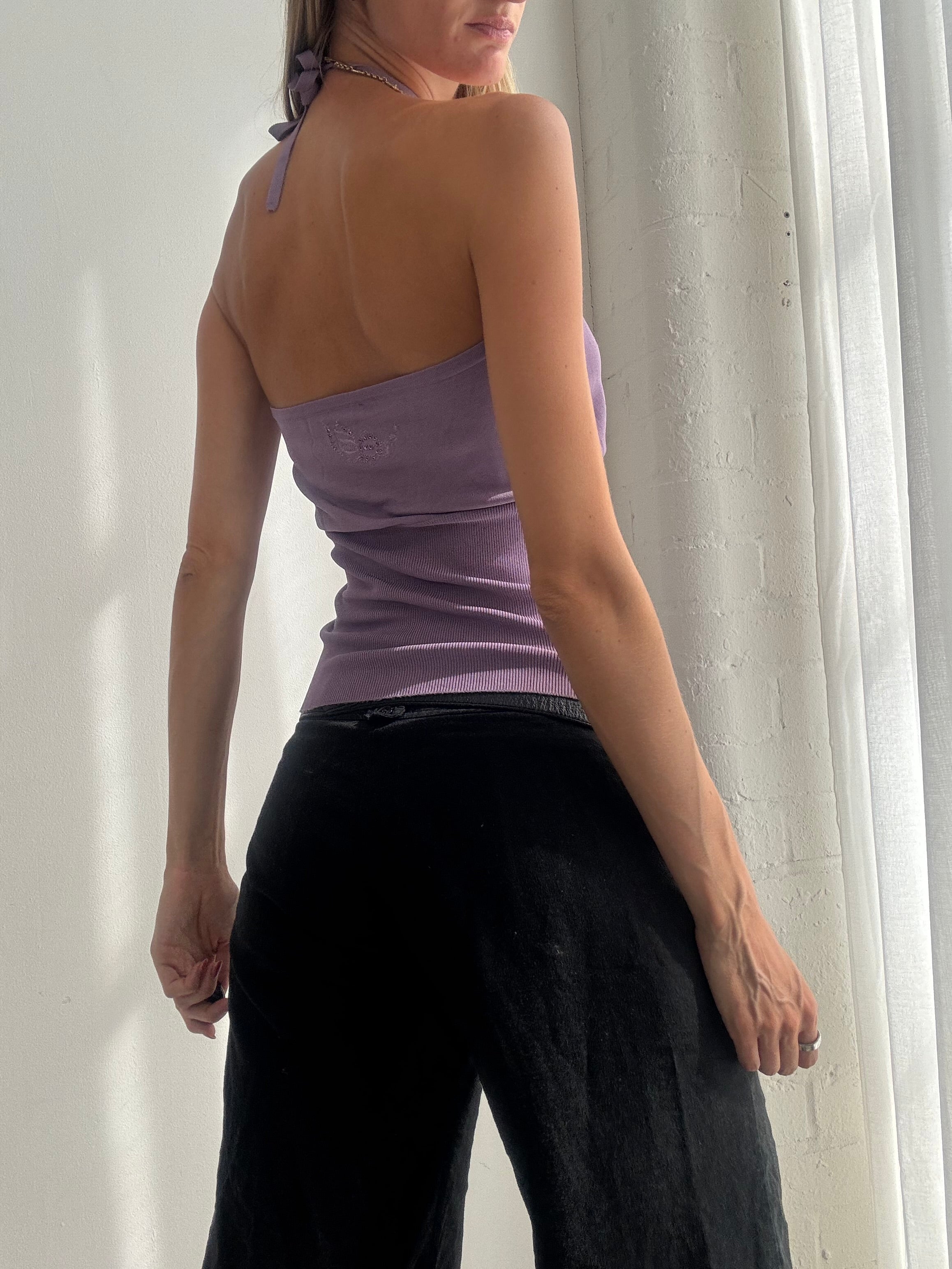 Vintage Y2K Lilac Ring Detail Halter Top - Size M