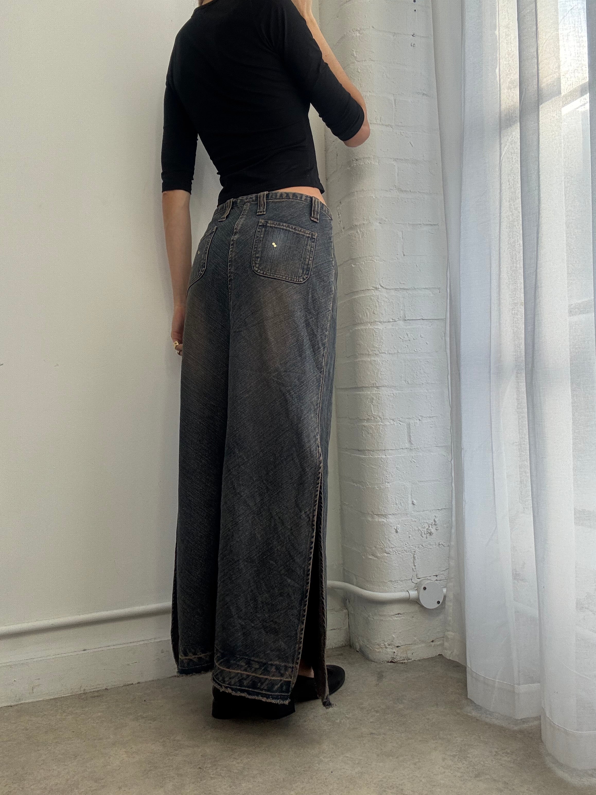 Vintage Y2K low rise denim maxi skirt